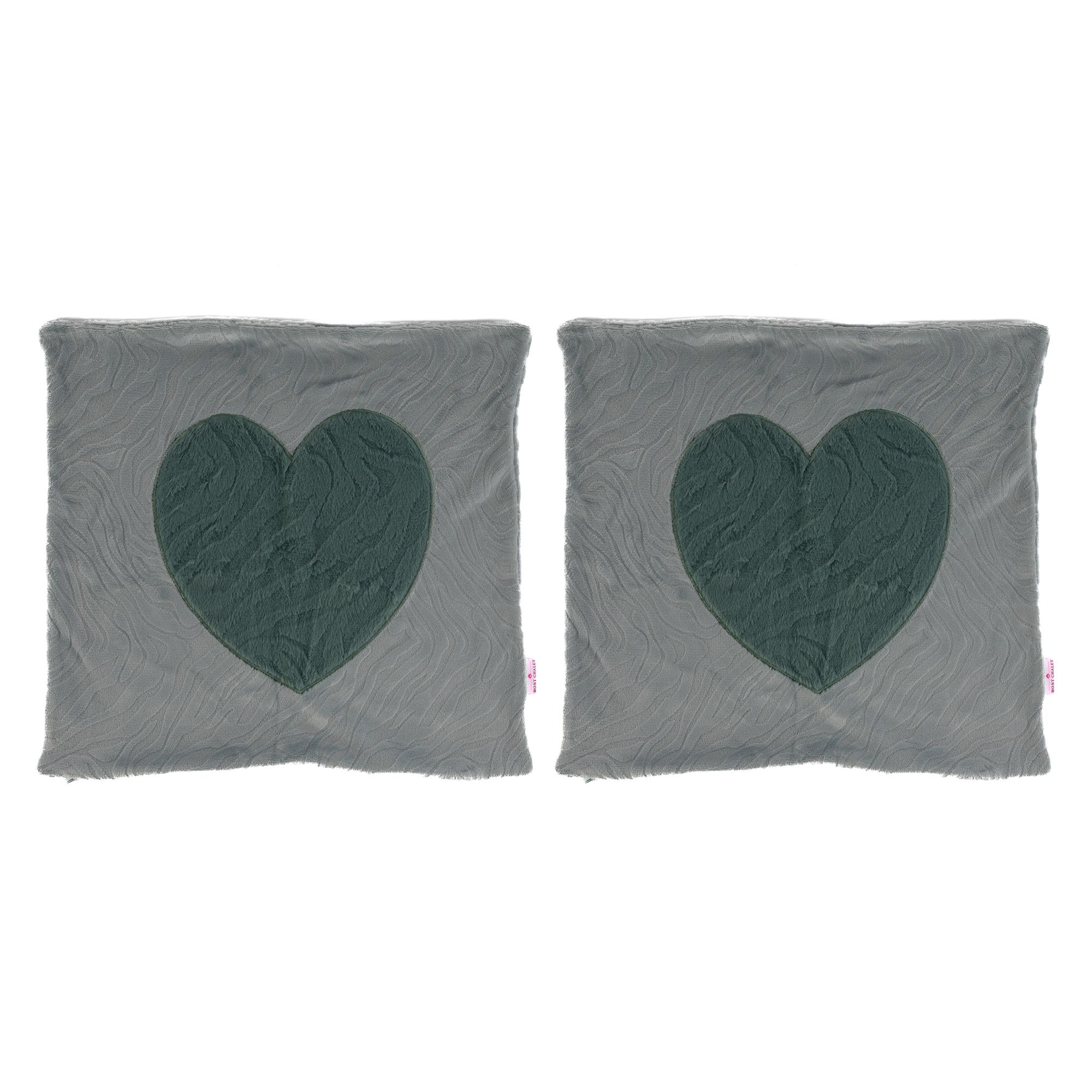 MONT CHALET 2 Kissenhüllen Herz-Applikation Chinchilla-Fellimitat waschbar, ca. 50x50cm