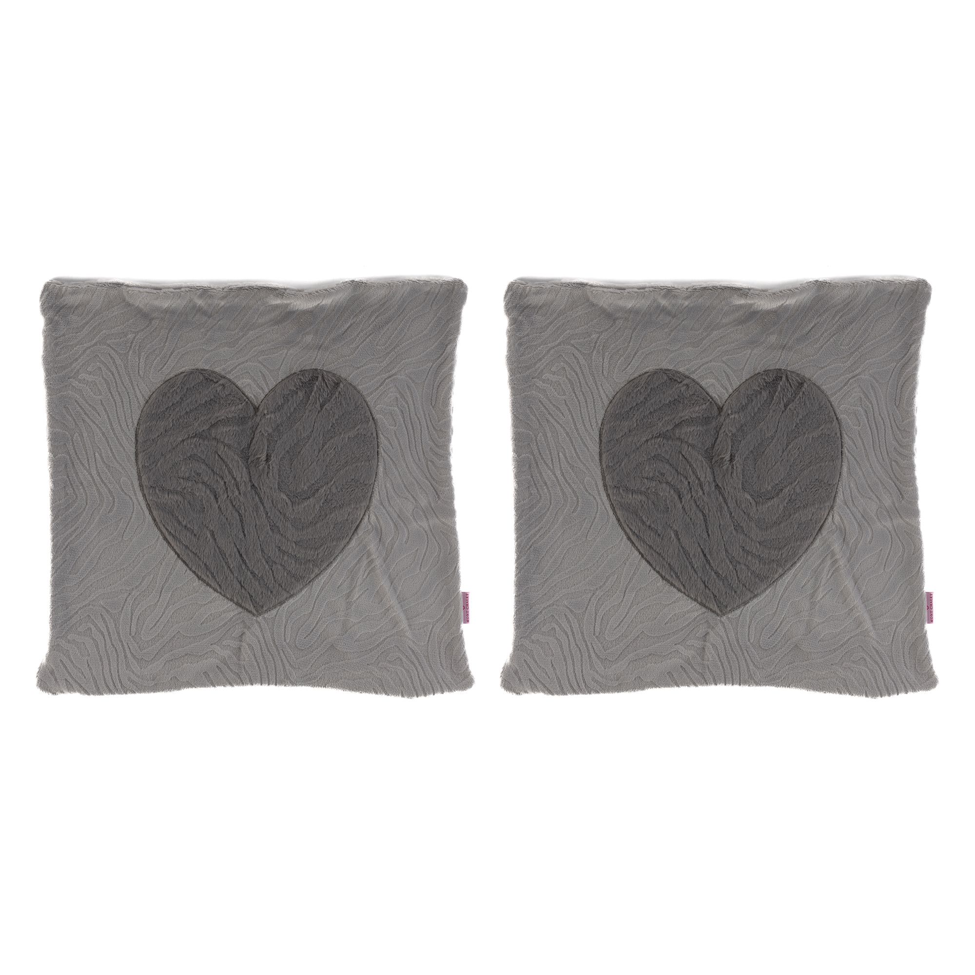 MONT CHALET 2 Kissenhüllen Herz-Applikation Chinchilla-Fellimitat waschbar, ca. 50x50cm