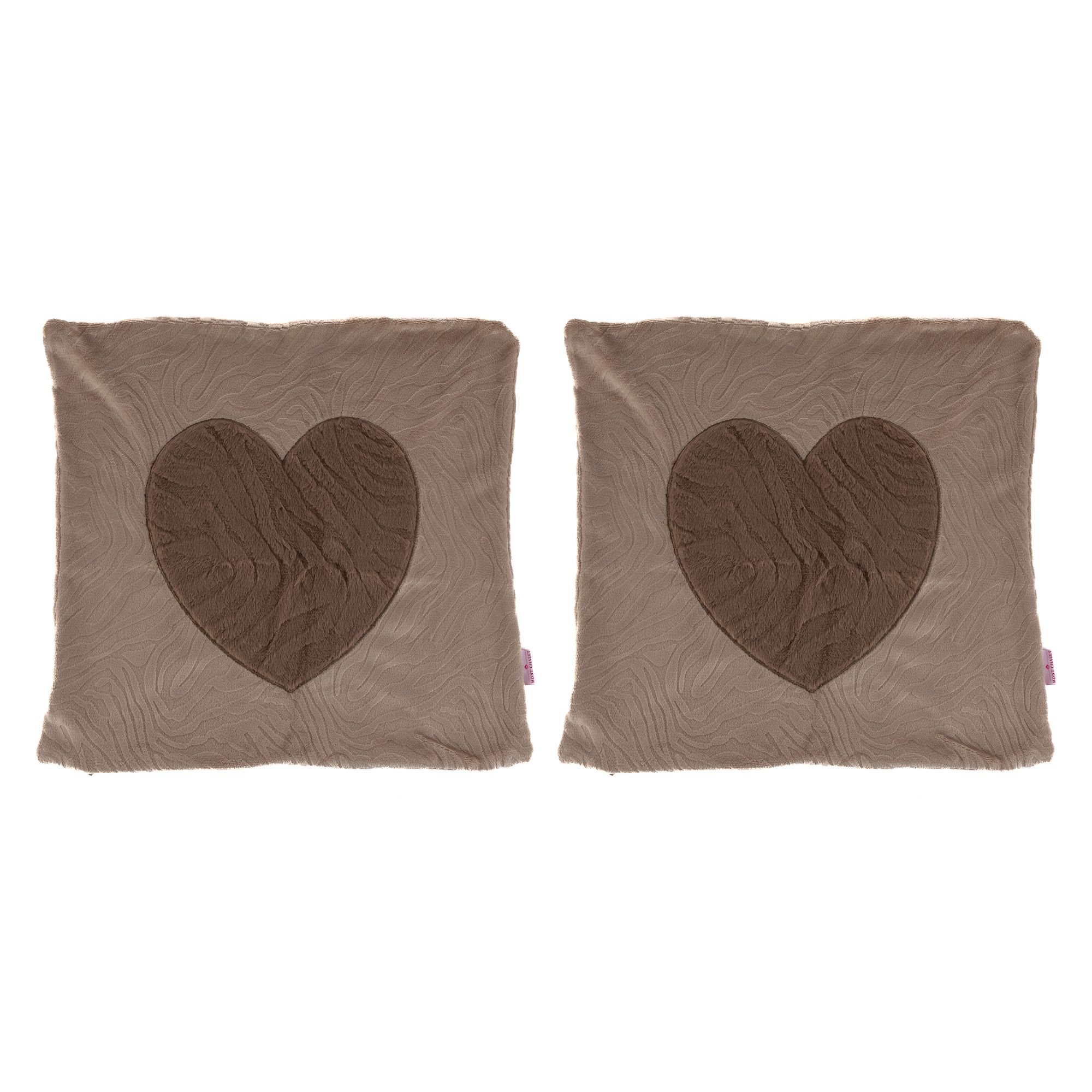 MONT CHALET 2 Kissenhüllen Herz-Applikation Chinchilla-Fellimitat waschbar, ca. 50x50cm