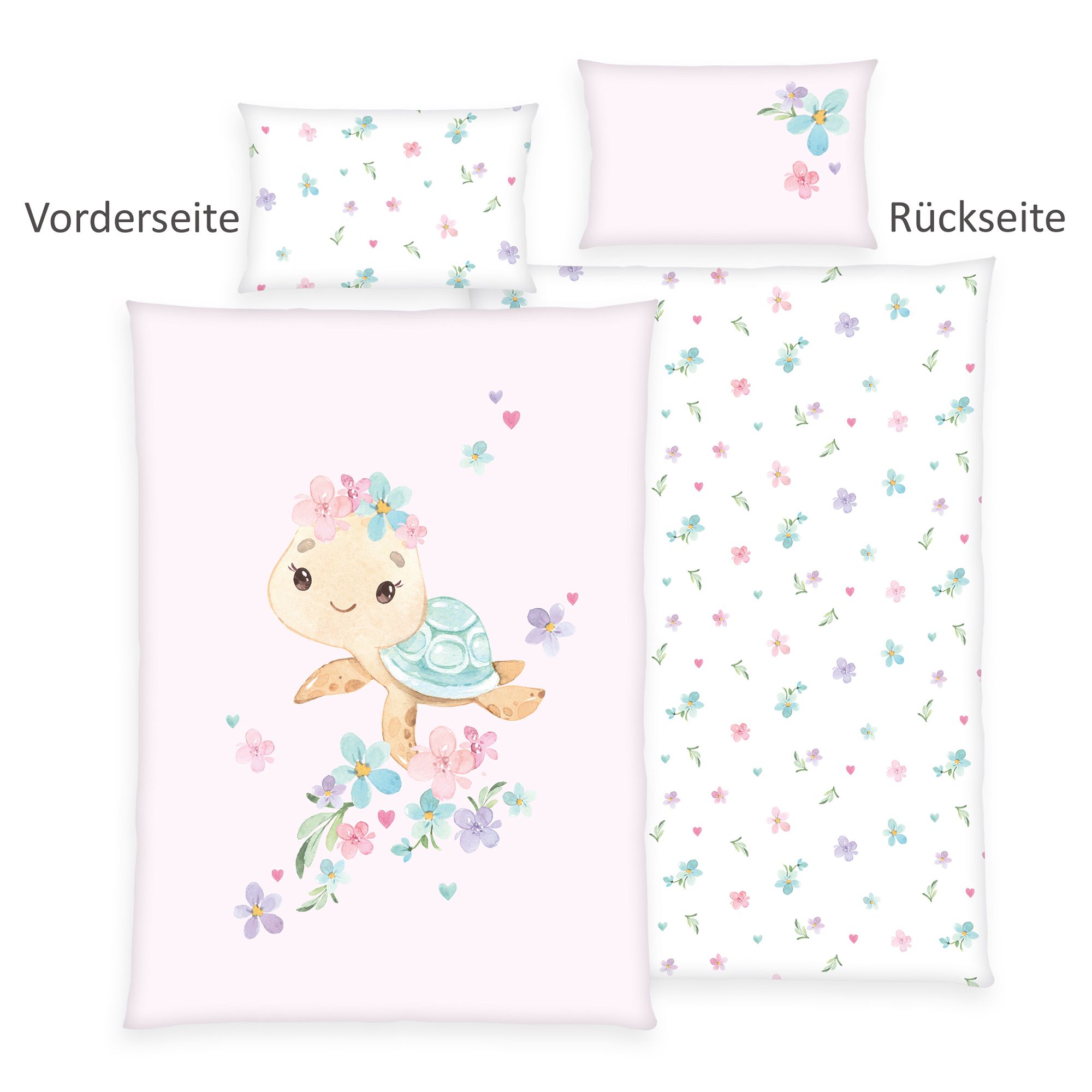 babybest® Wendebettwäsche kleine Schildkröte Baumwoll Renforcé Einzelbett, 2tlg.