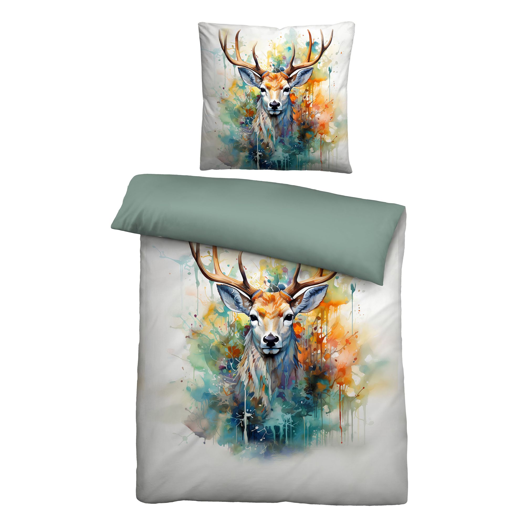 biberna® Wendebettwäsche Hirsch Baumwoll Feinbiber Einzelbett, 2tlg.