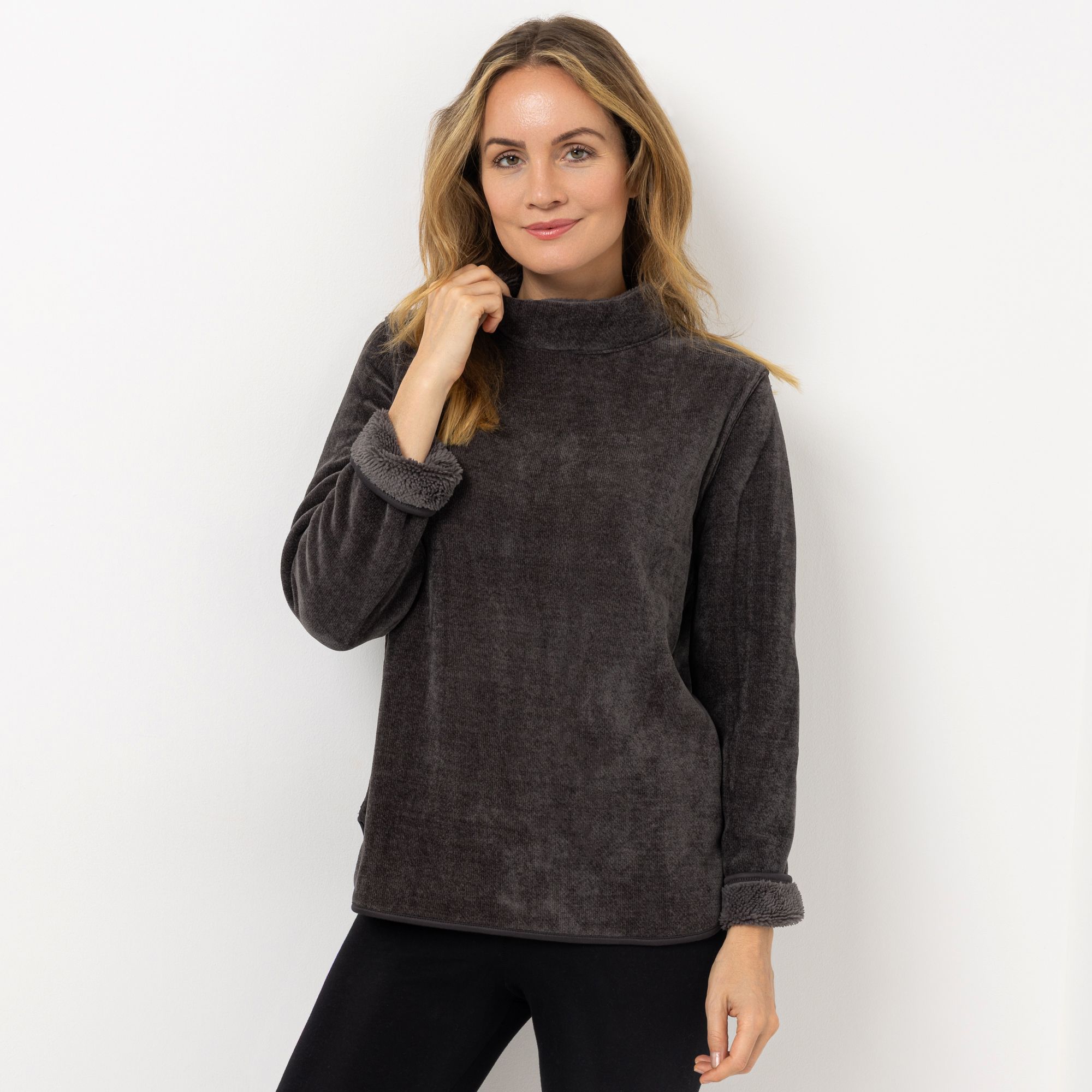 MONT CHALET Damen-Pullover wendbar Mikrofaser Edelplüsch Stehkragen