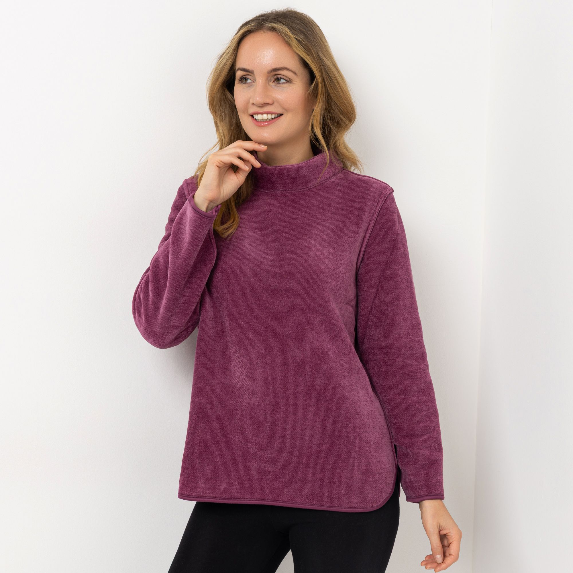 MONT CHALET Damen-Pullover wendbar Mikrofaser Edelplüsch Stehkragen