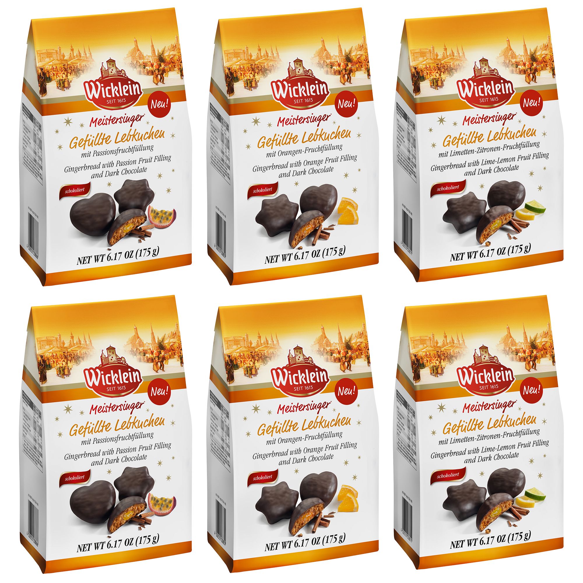  WICKLEIN gefüllte Lebkuchen mit Fruchtfüllung exklusiv bei QVC 3 Sorten, 1.050g