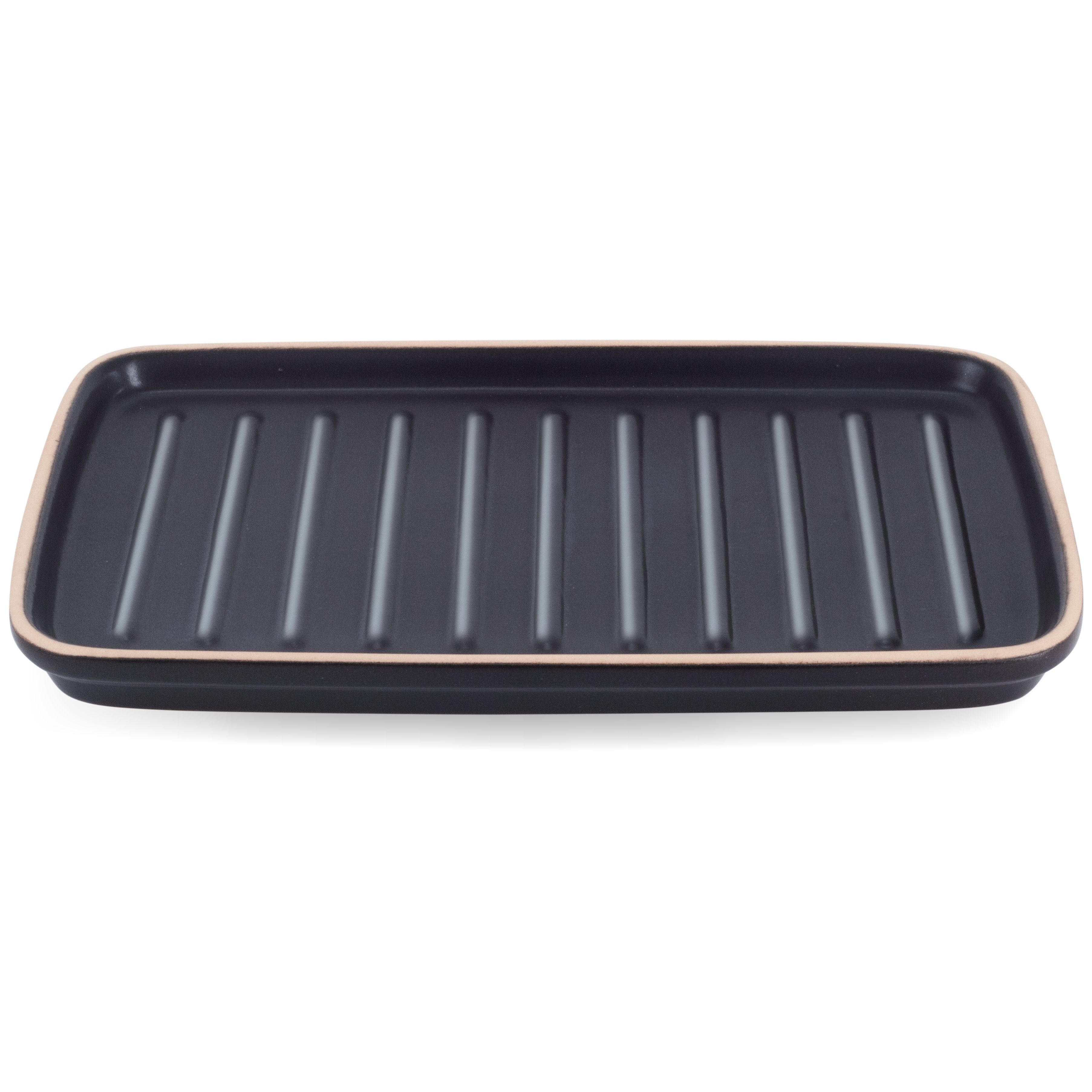 RÖMERTOPF BBQ Grill Plancha mit Grillstegen Feuerfester Ton eckig, schwarz