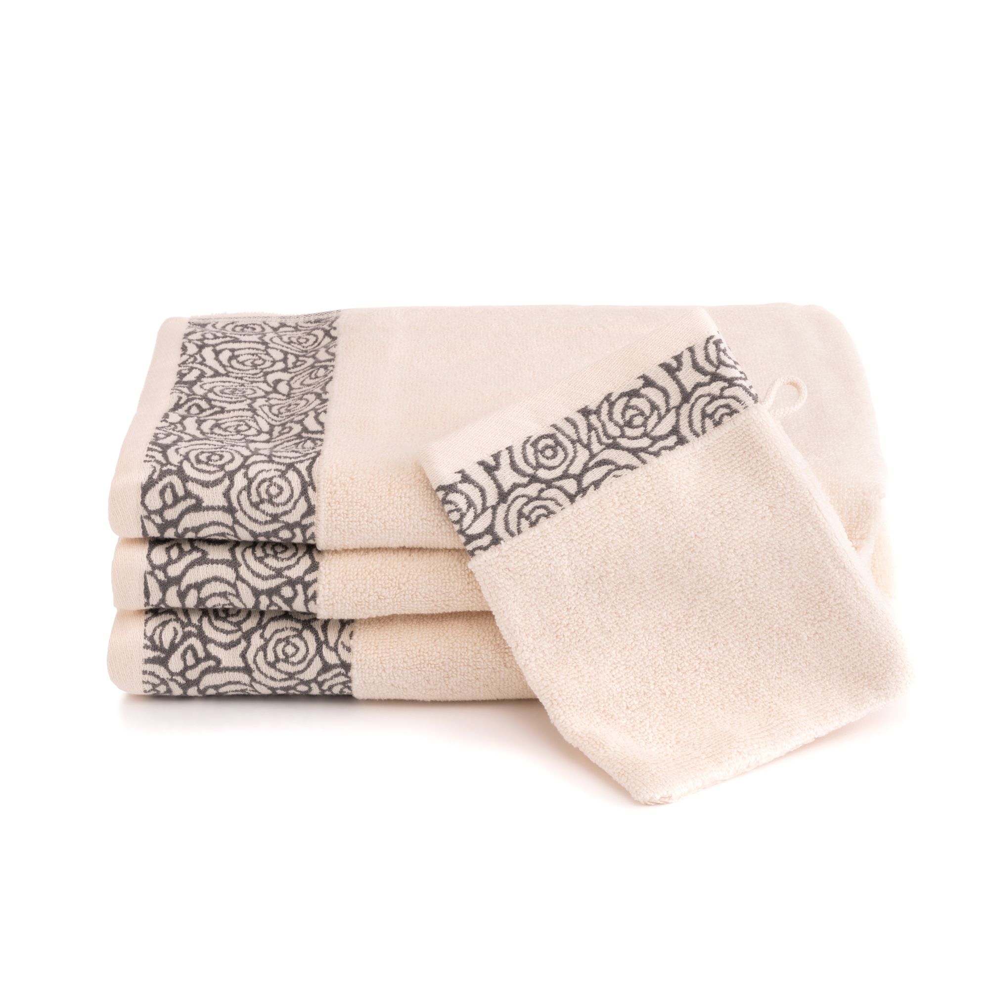 SEEDÜNE Handtuch-Set Jacquard-Rosenbordüre 100% Baumwolle 4tlg.