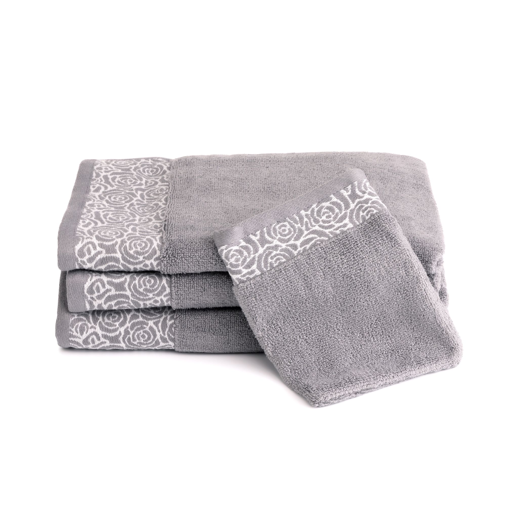 SEEDÜNE Handtuch-Set Jacquard-Rosenbordüre 100% Baumwolle 4tlg.