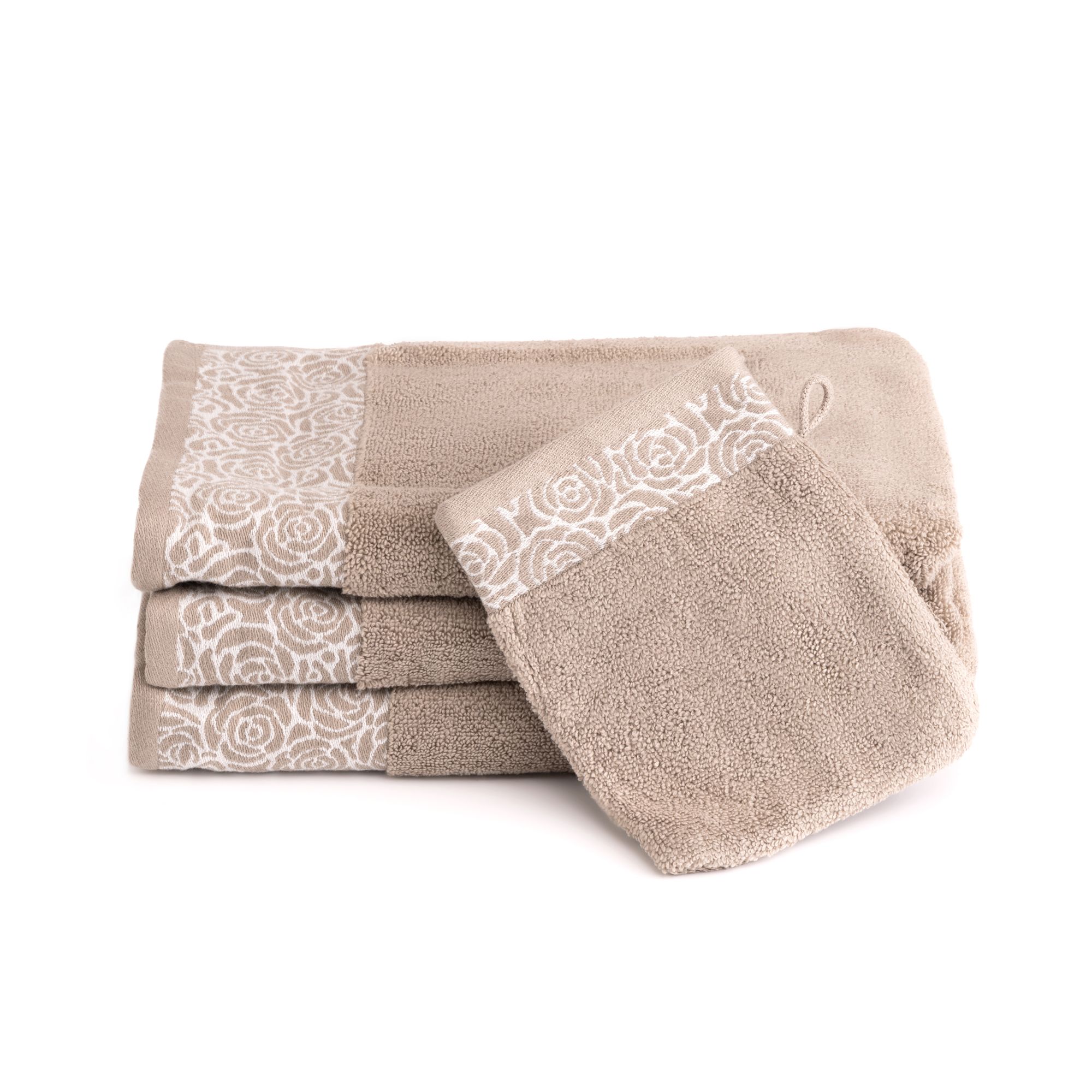 SEEDÜNE Handtuch-Set Jacquard-Rosenbordüre 100% Baumwolle 4tlg.