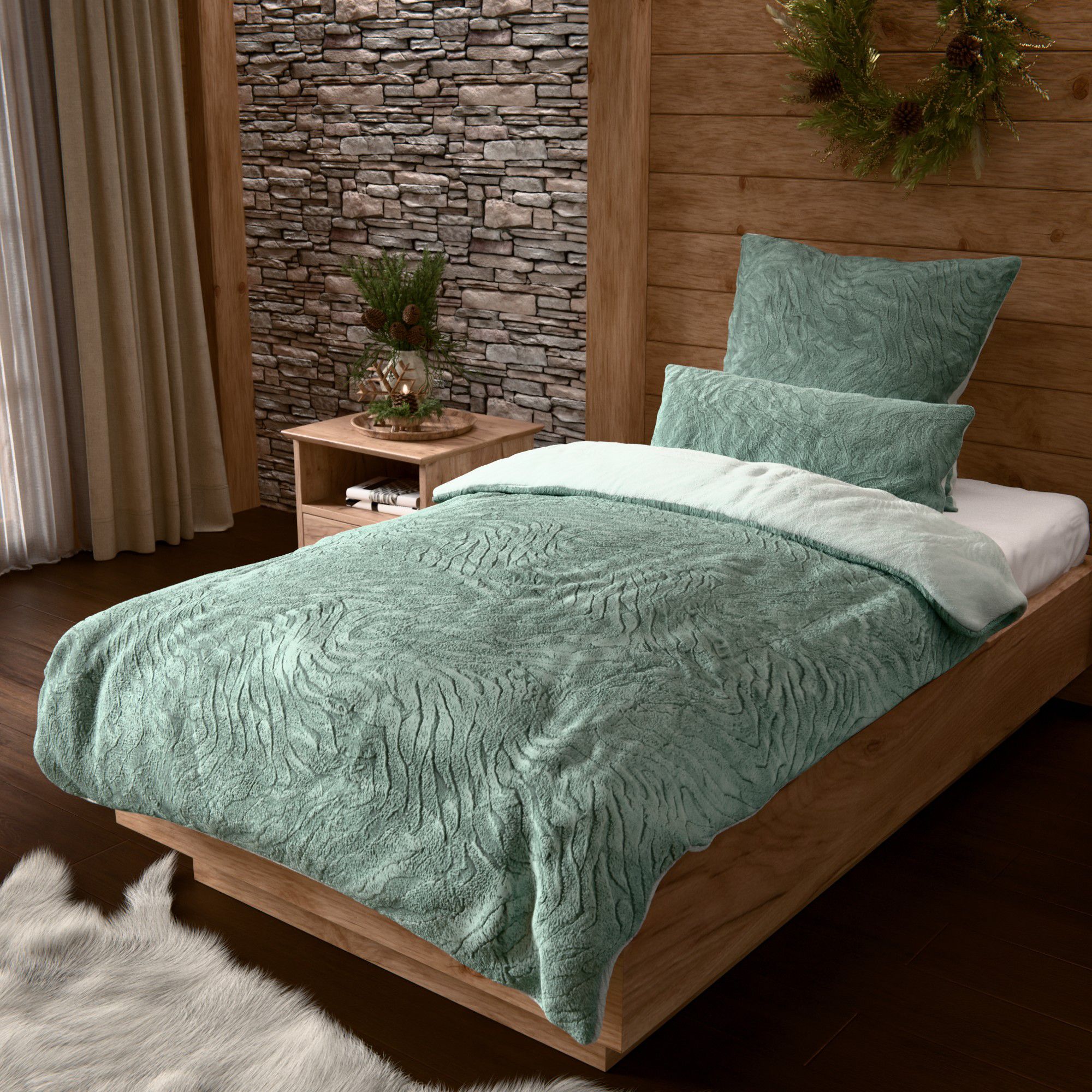 MONT CHALET Fell-Wendebettwäsche uni Jacquard-Design Mikrofaser Chinchilla Einzelbett, 3tlg.