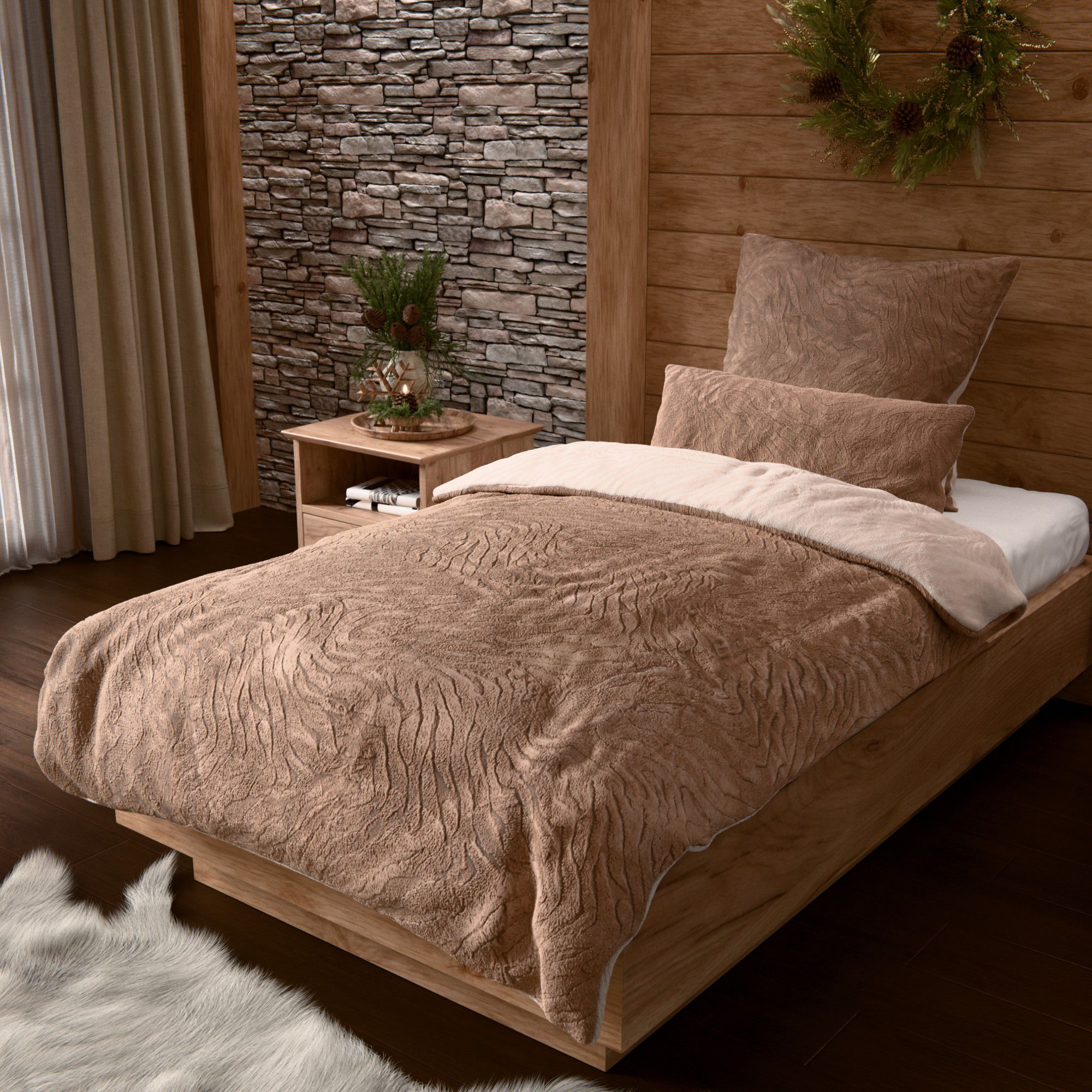 MONT CHALET Fell-Wendebettwäsche uni Jacquard-Design Mikrofaser Chinchilla Einzelbett, 3tlg.