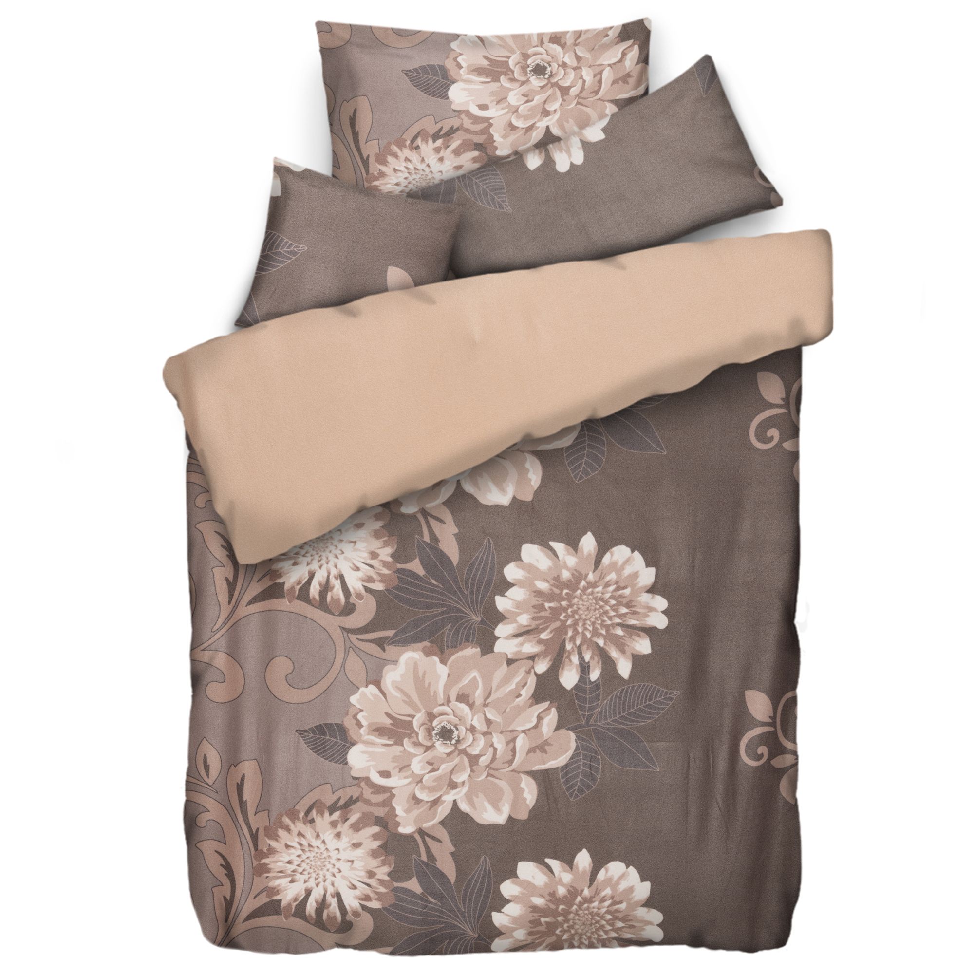 WINTERENGEL Wendebettwäsche Pfingstrosen Mikrofaser Flanell Einzelbett, 4tlg.