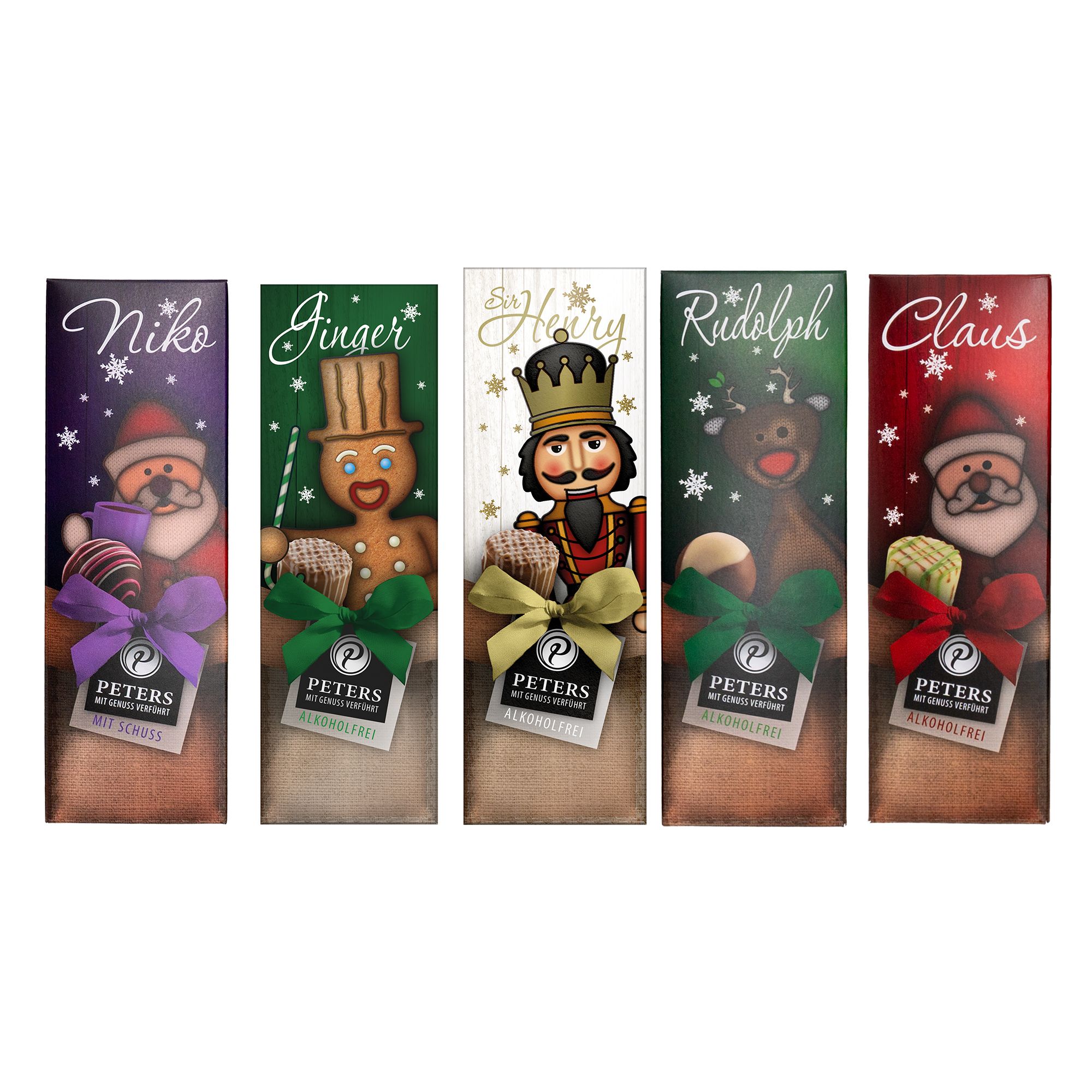 PETERS 5er Weihnachtsset, 2 Sorten Pralinen mit/ohne Alkohol Inhalt 302g