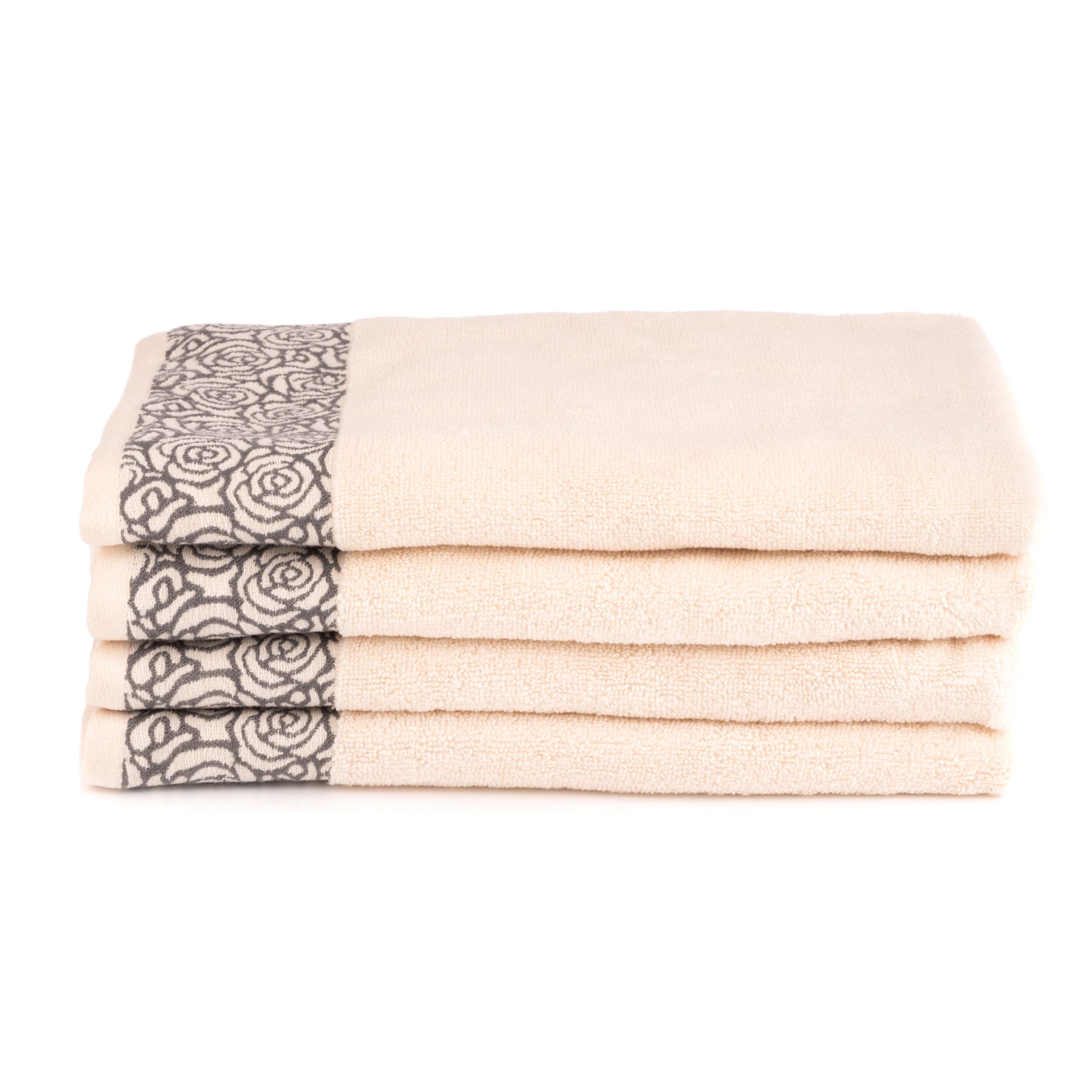 SEEDÜNE 4 Handtücher Jacquard-Rosenbordüre 100% Baumwolle ca. 50x100cm