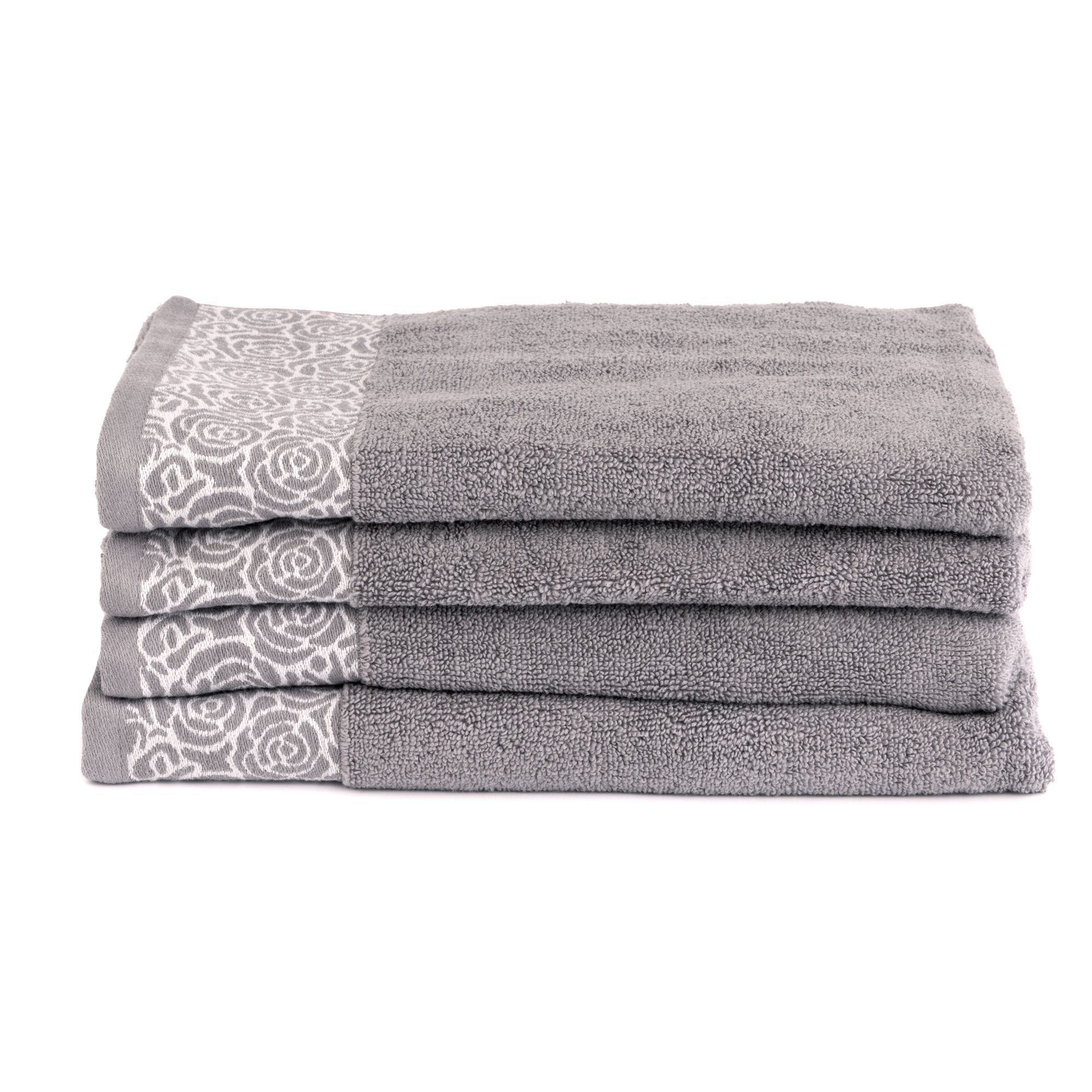 SEEDÜNE 4 Handtücher Jacquard-Rosenbordüre 100% Baumwolle ca. 50x100cm