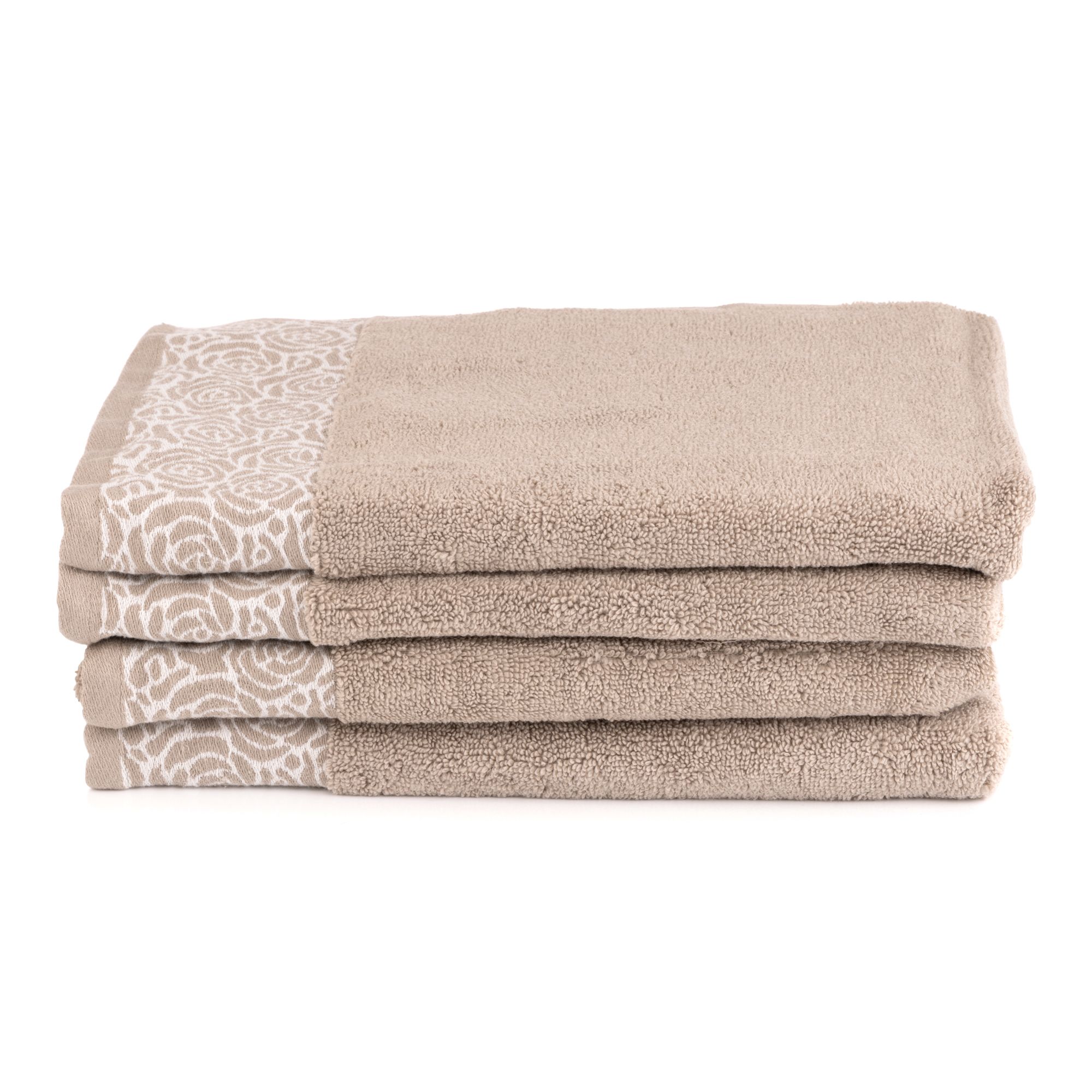 SEEDÜNE 4 Handtücher Jacquard-Rosenbordüre 100% Baumwolle ca. 50x100cm