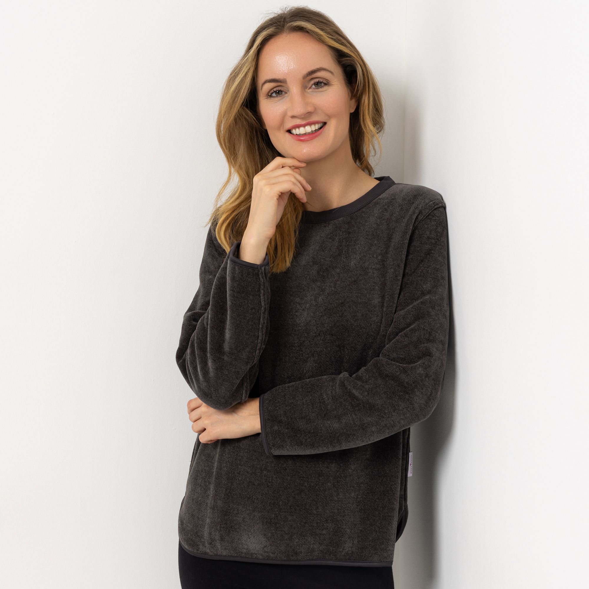 MONT CHALET Damen-Pullover wendbar Mikrofaser Edelplüsch Rundhalsauschnitt