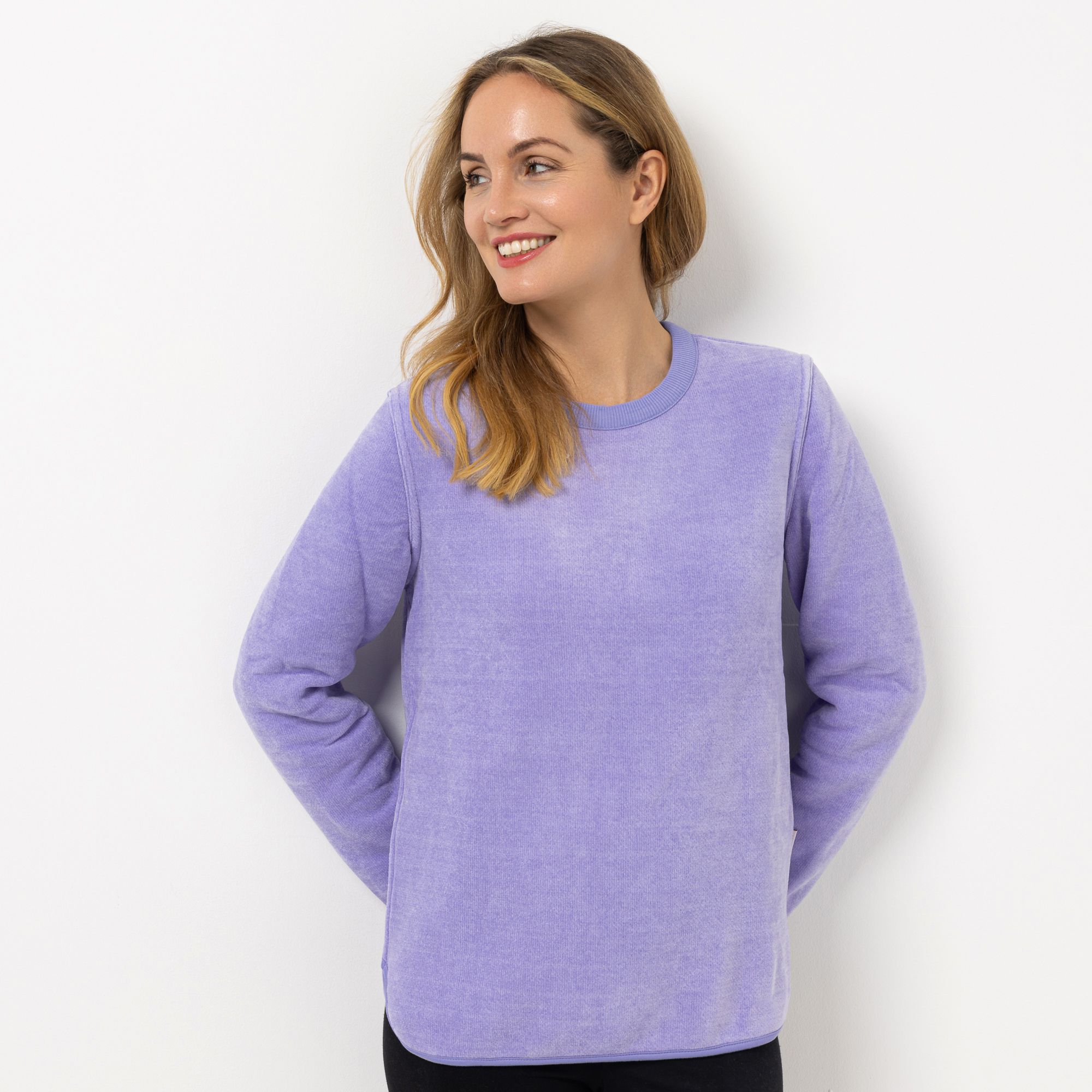 MONT CHALET Damen-Pullover wendbar Mikrofaser Edelplüsch Rundhalsauschnitt