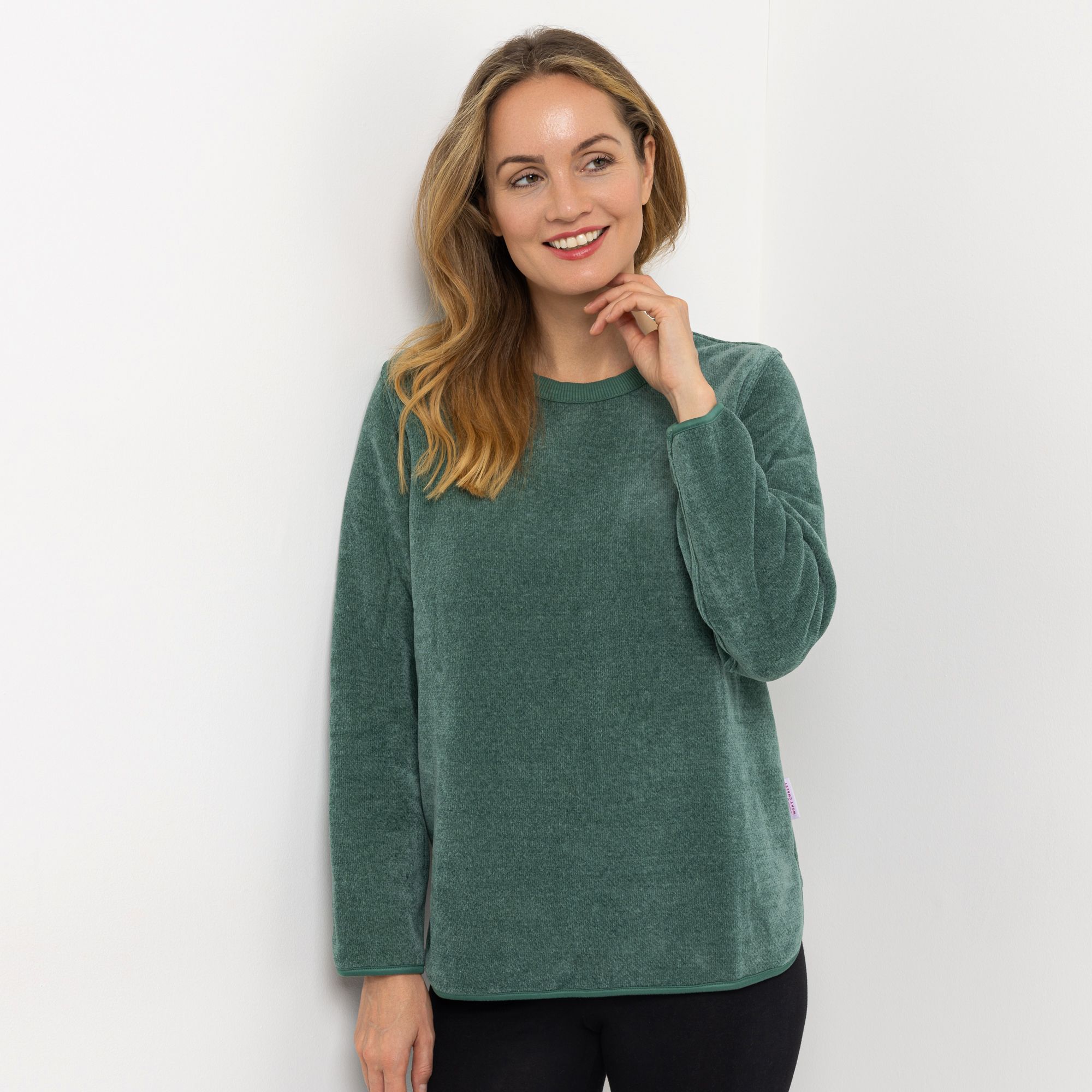 MONT CHALET Damen-Pullover wendbar Mikrofaser Edelplüsch Rundhalsauschnitt