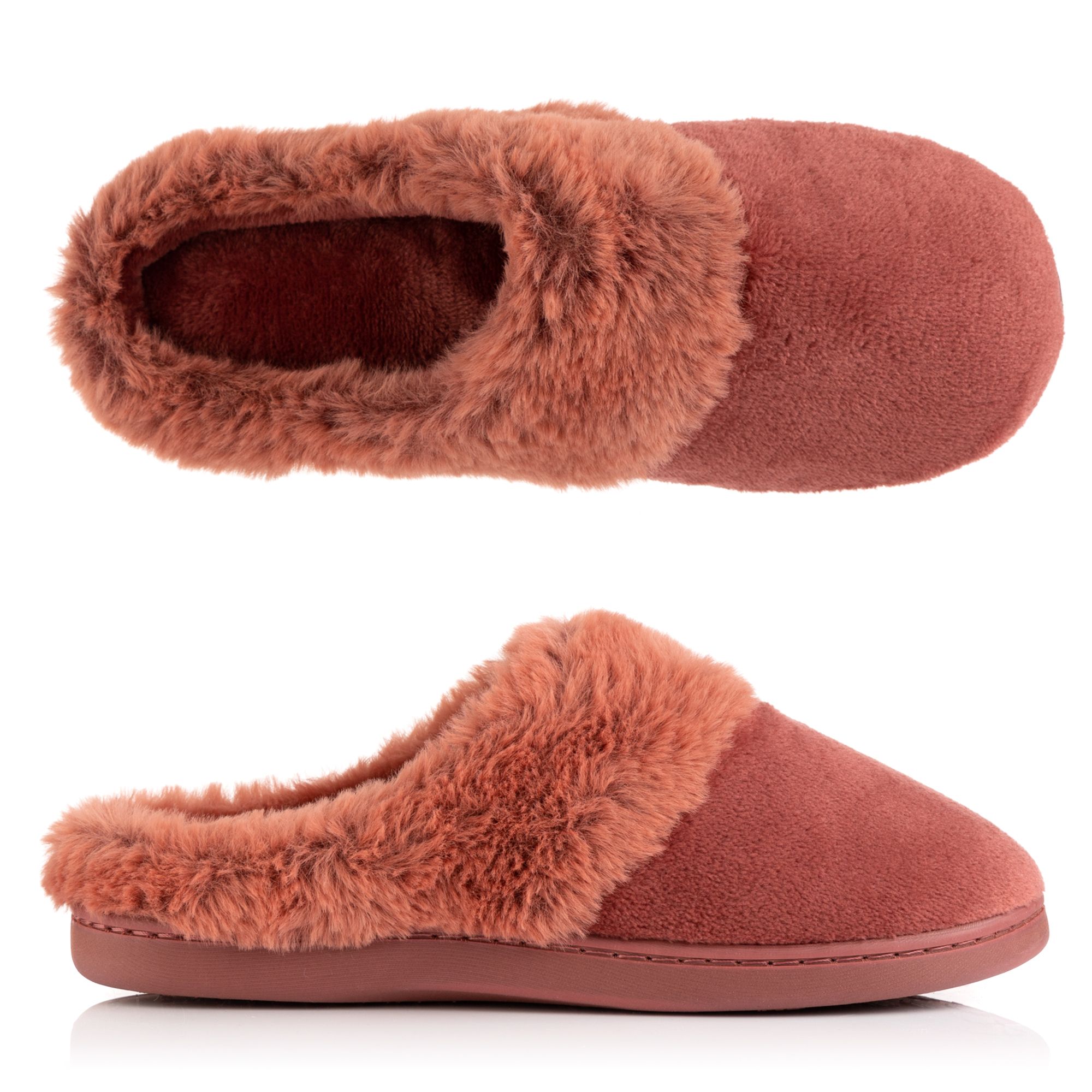 MONT CHALET Damen-Hausschuh uni Fellbesatz Mikrofaser Chinchilla weich gepolstert