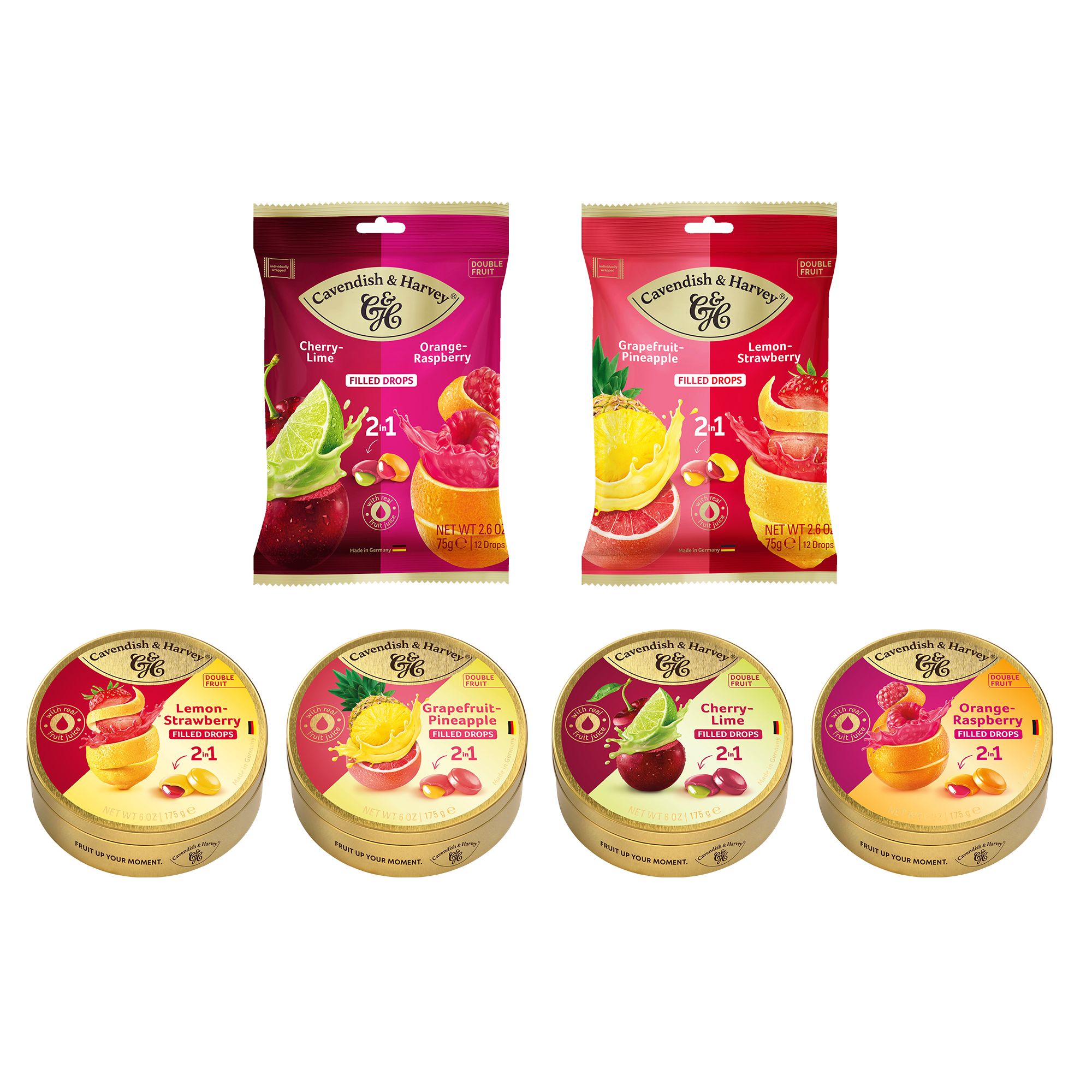 CAVENDISH & HARVEY® Gemischtes Set Bonbons 2 Beutel & 4 Dosen Inhalt 850g