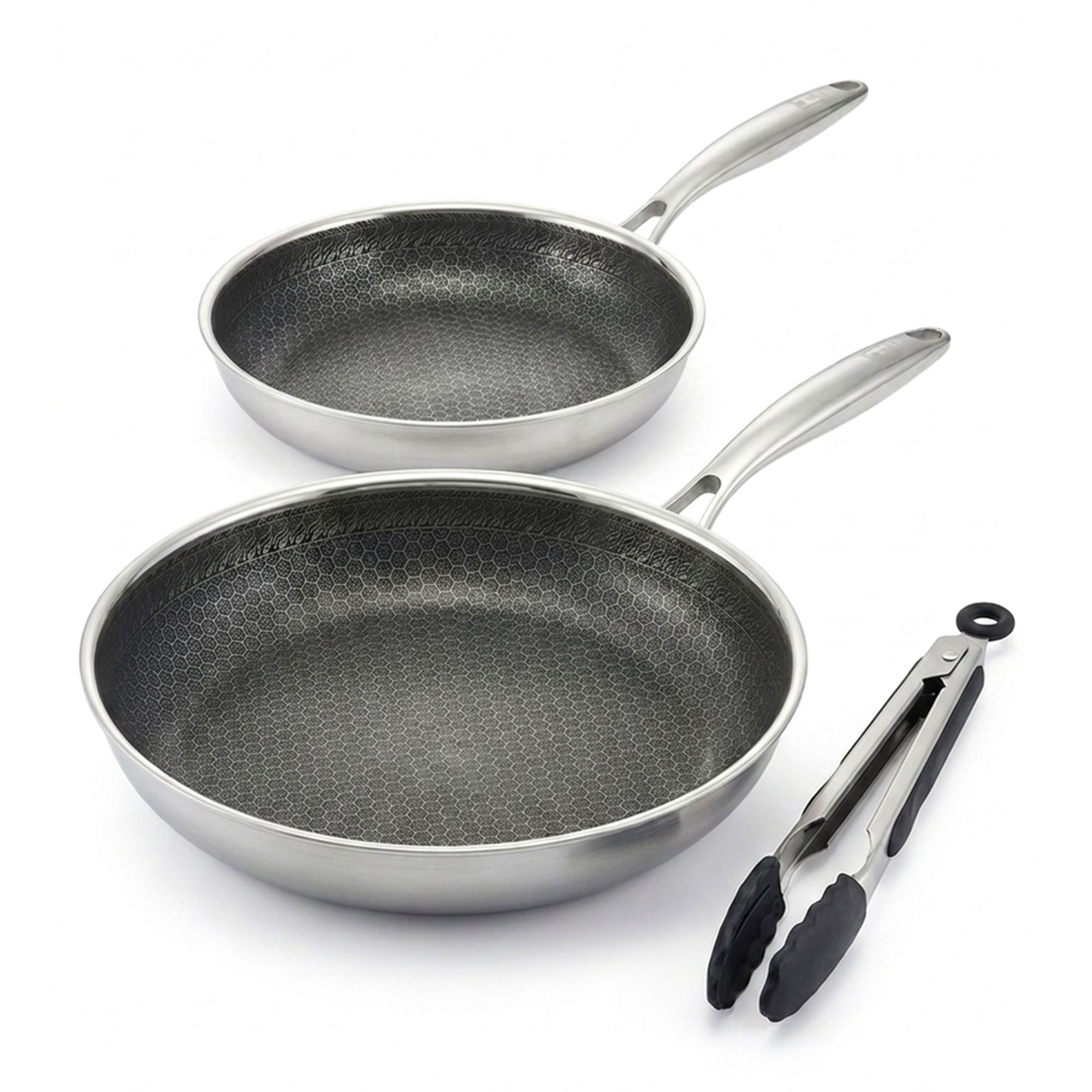  Hensslers 3tlg. Pfannen-Set aus Edelstahl Ø 20 & 28cm inkl. Grillzange