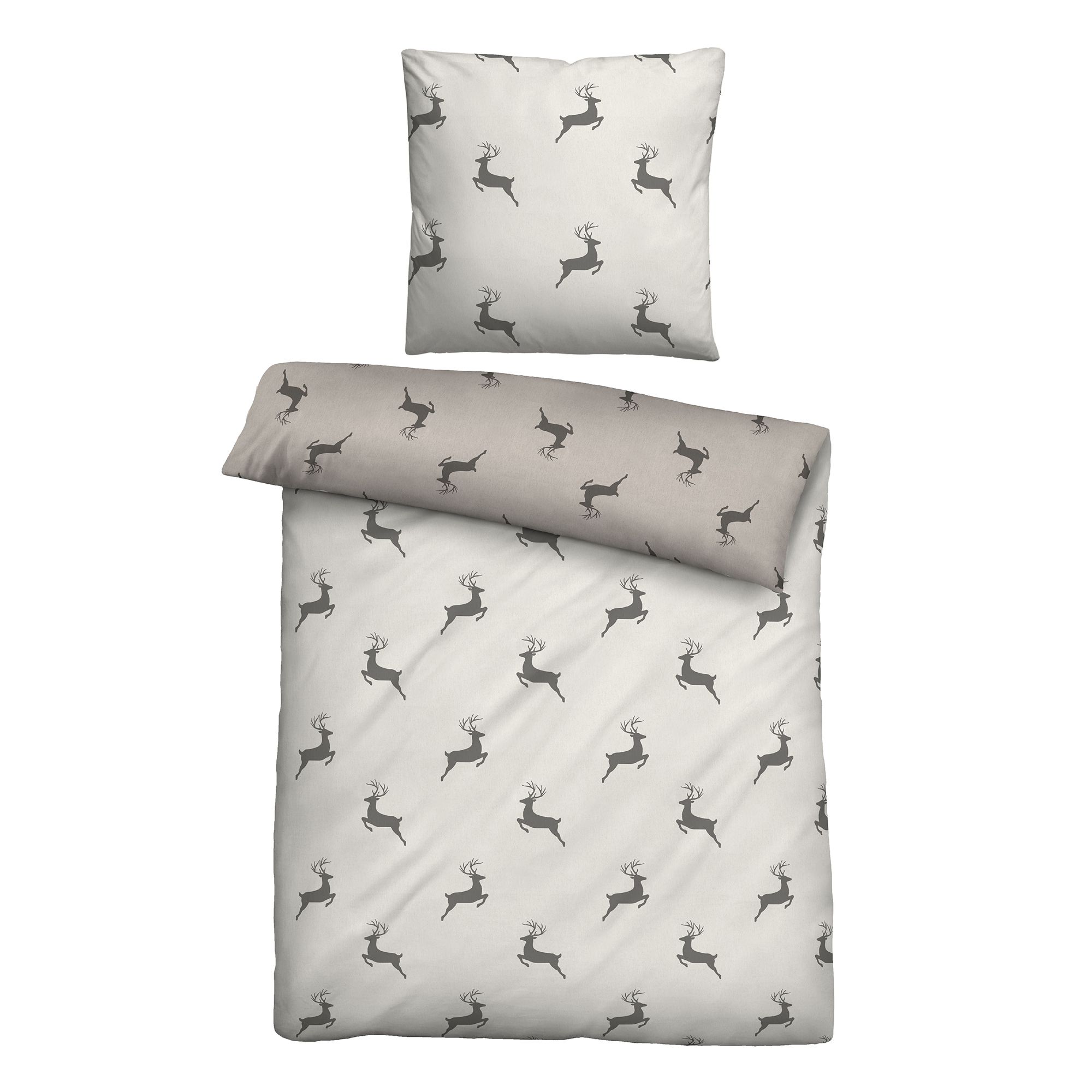 biberna® Wendebettwäsche springende Hirsche Baumwoll Flanell Einzelbett