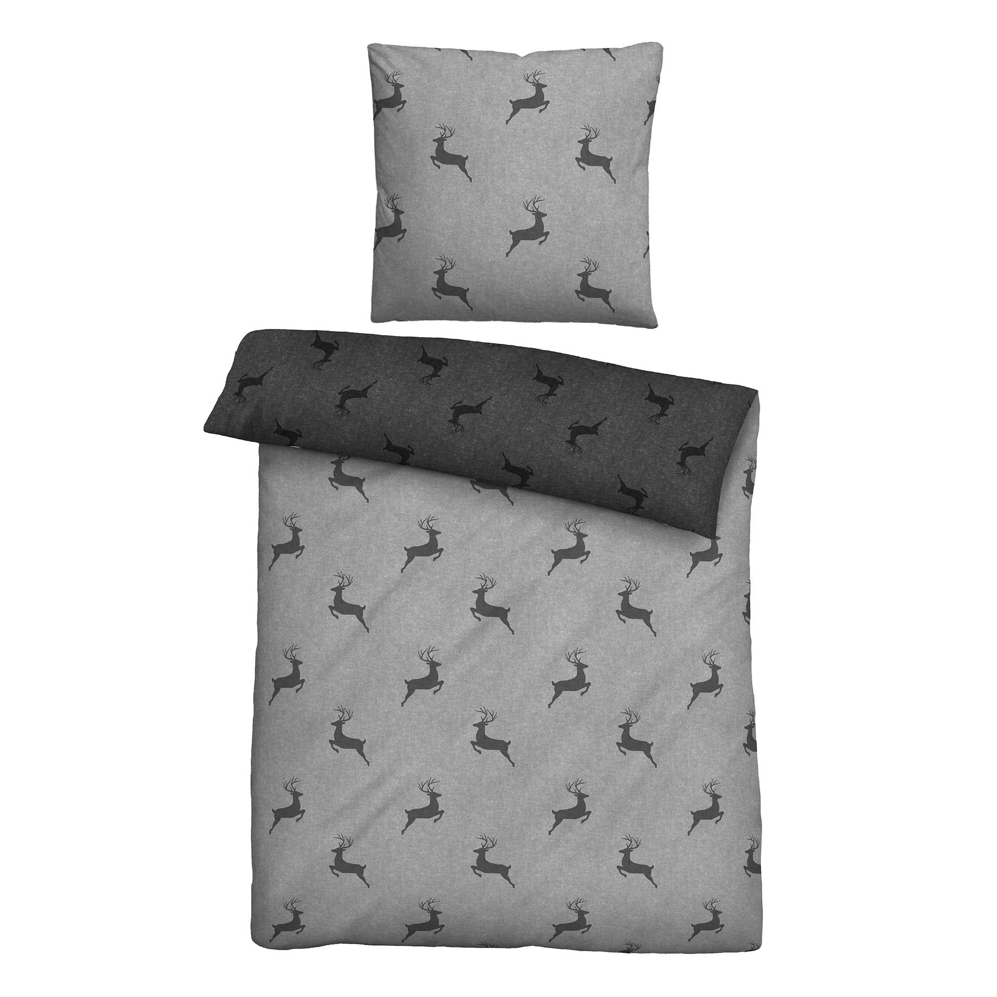 biberna® Wendebettwäsche springende Hirsche Baumwoll Flanell Einzelbett