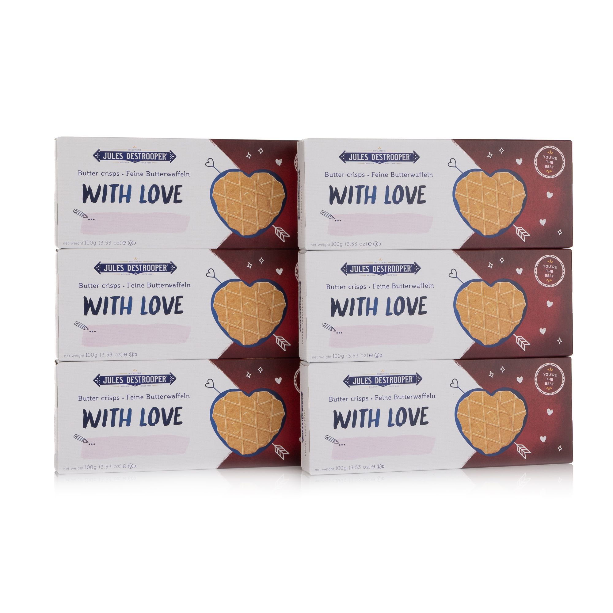 JULES DESTROOPER feinstes Gebäck Butterwaffeln Herzen 6 Packungen à 100g Inhalt 600g