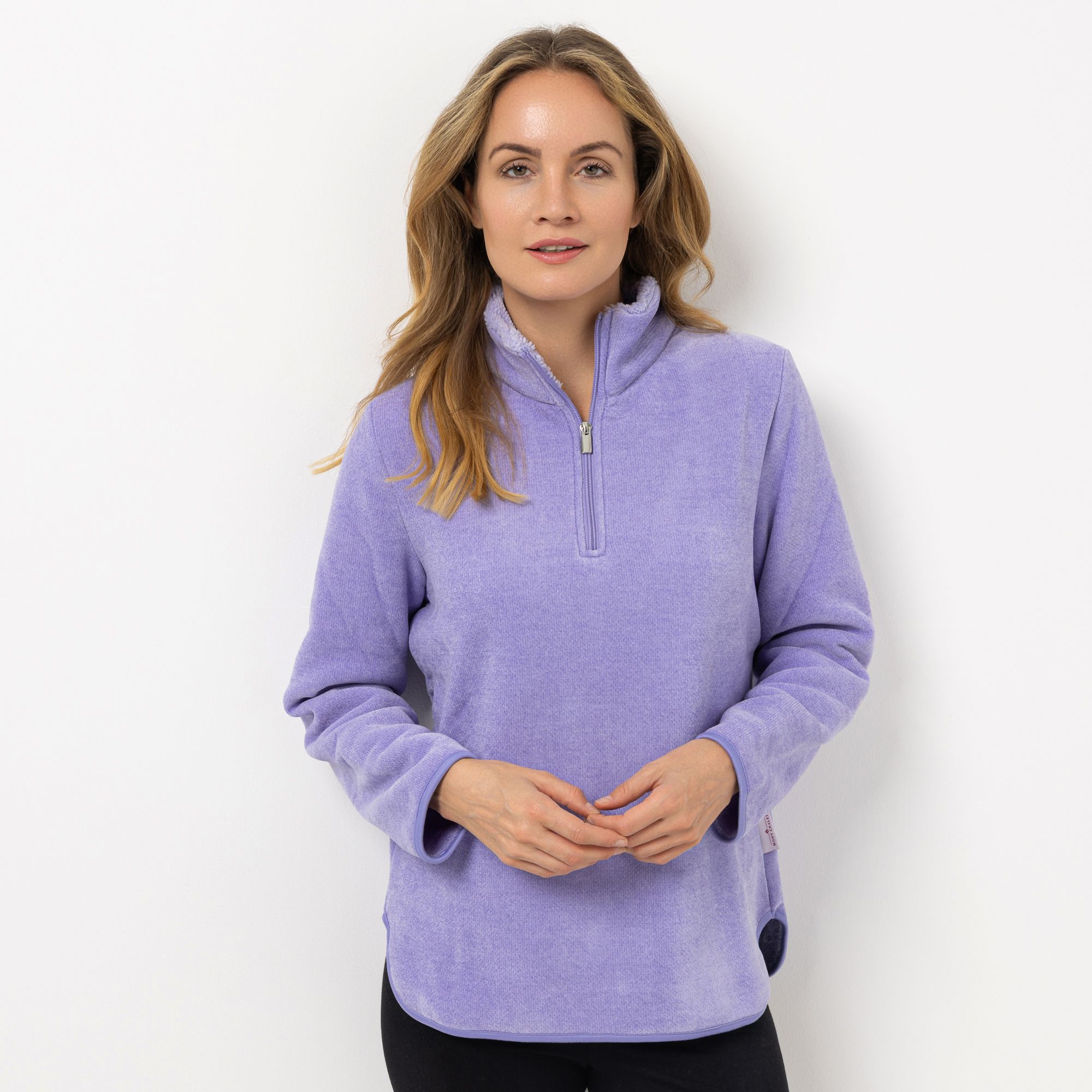 MONT CHALET Damen-Pullover uni Mikrofaser Edelplüsch Troyer-Ausschnitt