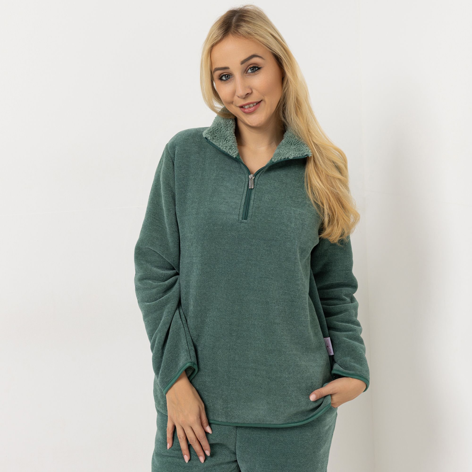 MONT CHALET Damen-Pullover uni Mikrofaser Edelplüsch Troyer-Ausschnitt