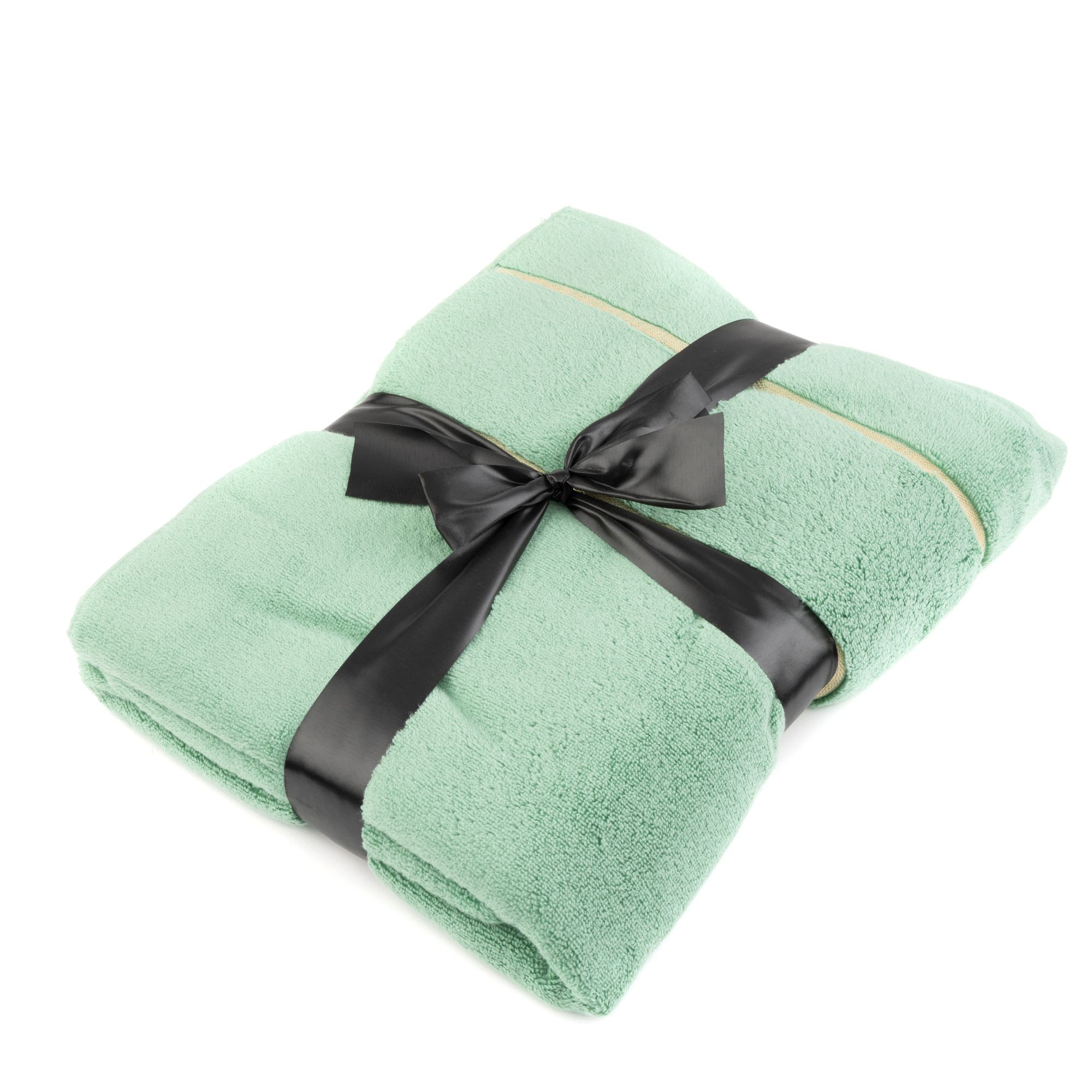 SEEDÜNE 1 Saunatuch 80x140cm goldene Bordüre 100% Baumwolle inkl. Schleife