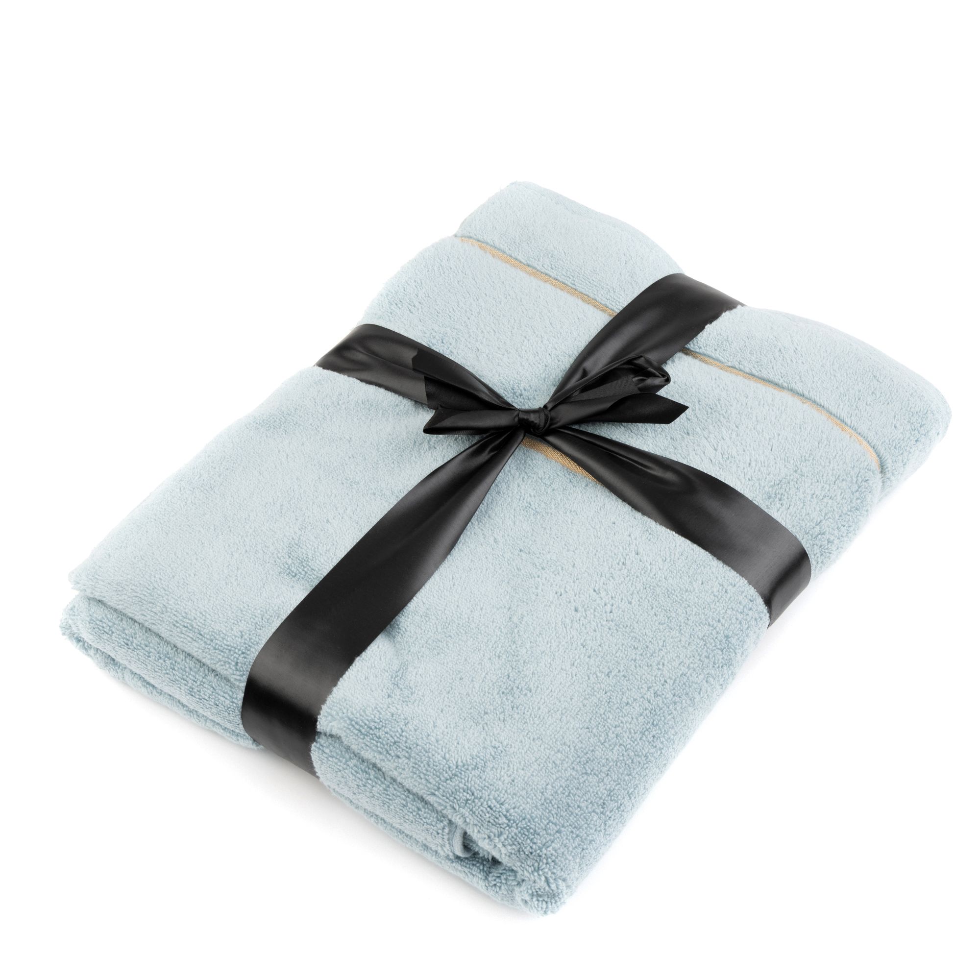 SEEDÜNE 1 Saunatuch 80x140cm goldene Bordüre 100% Baumwolle inkl. Schleife