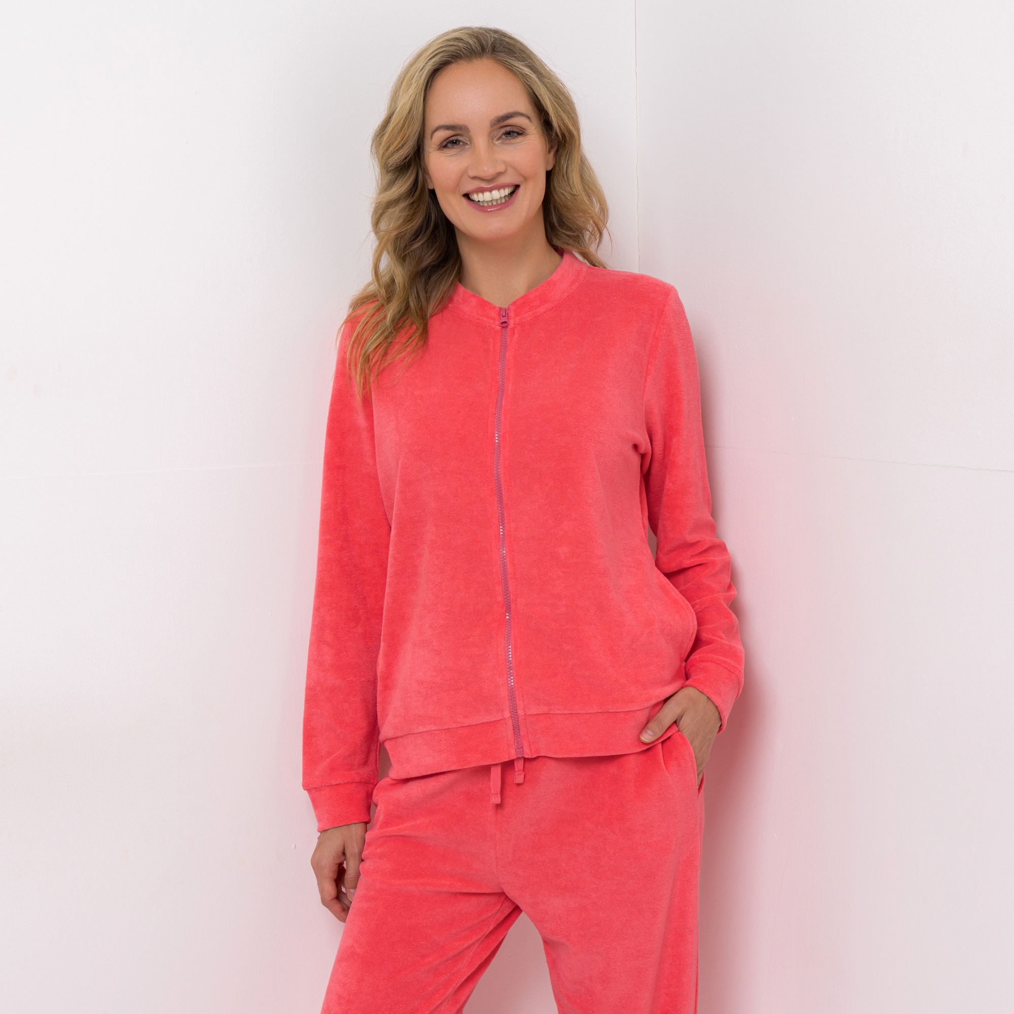 NACHTIGALL Damen-Jacke uni Frottée-Qualität kleiner Kragen 2 Seitentaschen