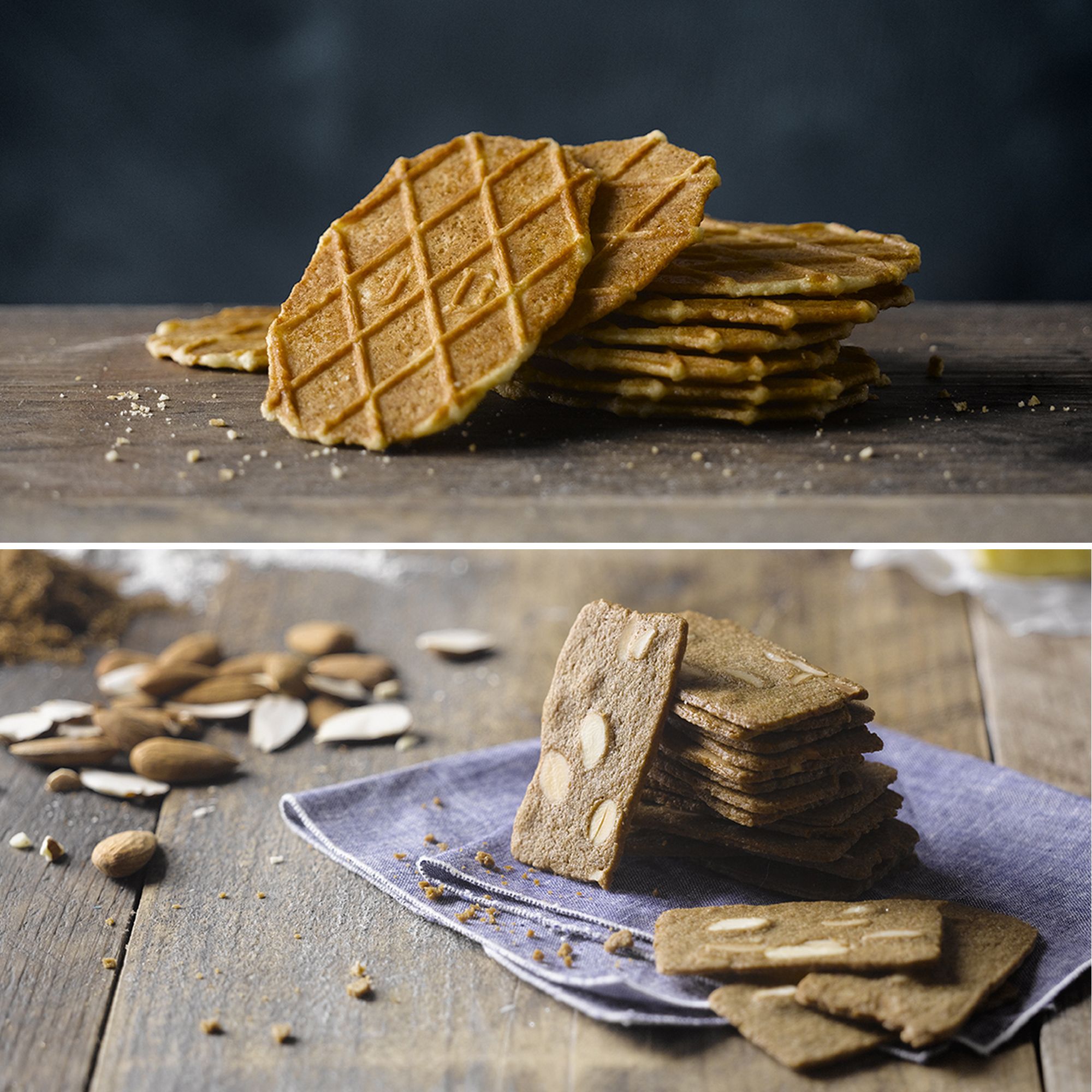 JULES DESTROOPER feinstes Gebäck Butterwaffeln und Mandelblätter Set 3 Packungen à 200g