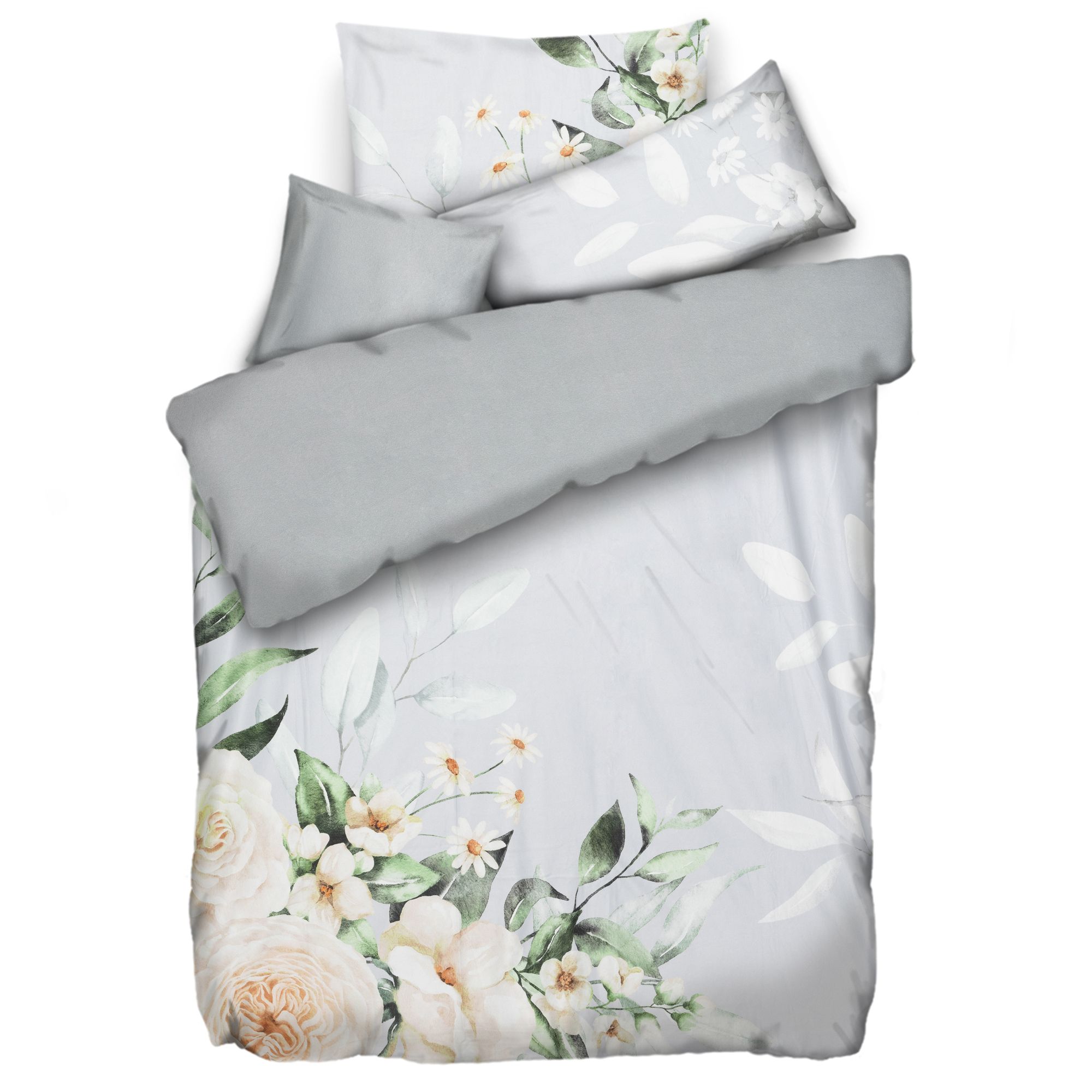 WINTERENGEL Wendebettwäsche Blumen/Glitzerpaspel Mikrofaser Flanell Einzelbett, 4tlg.