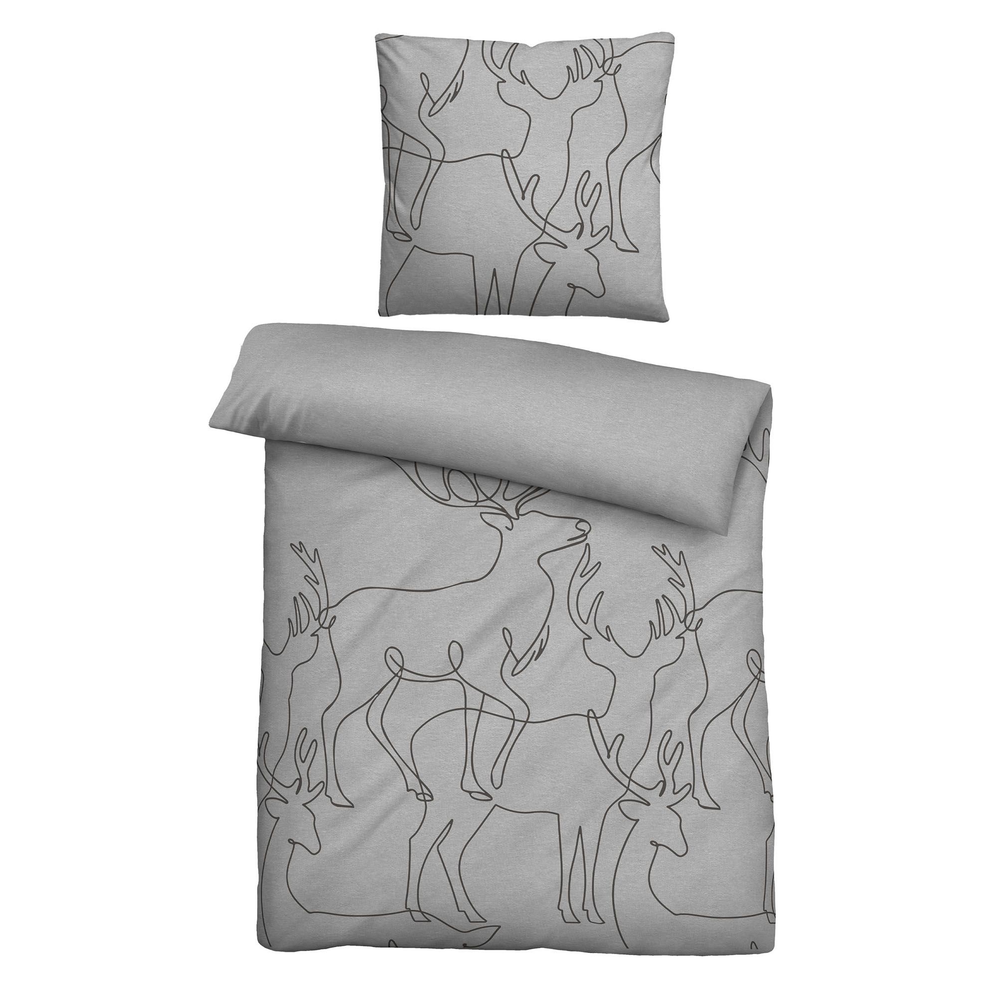biberna® Wendebettwäsche Hirsche Melange-Flanell Einzelbett, 2tlg.
