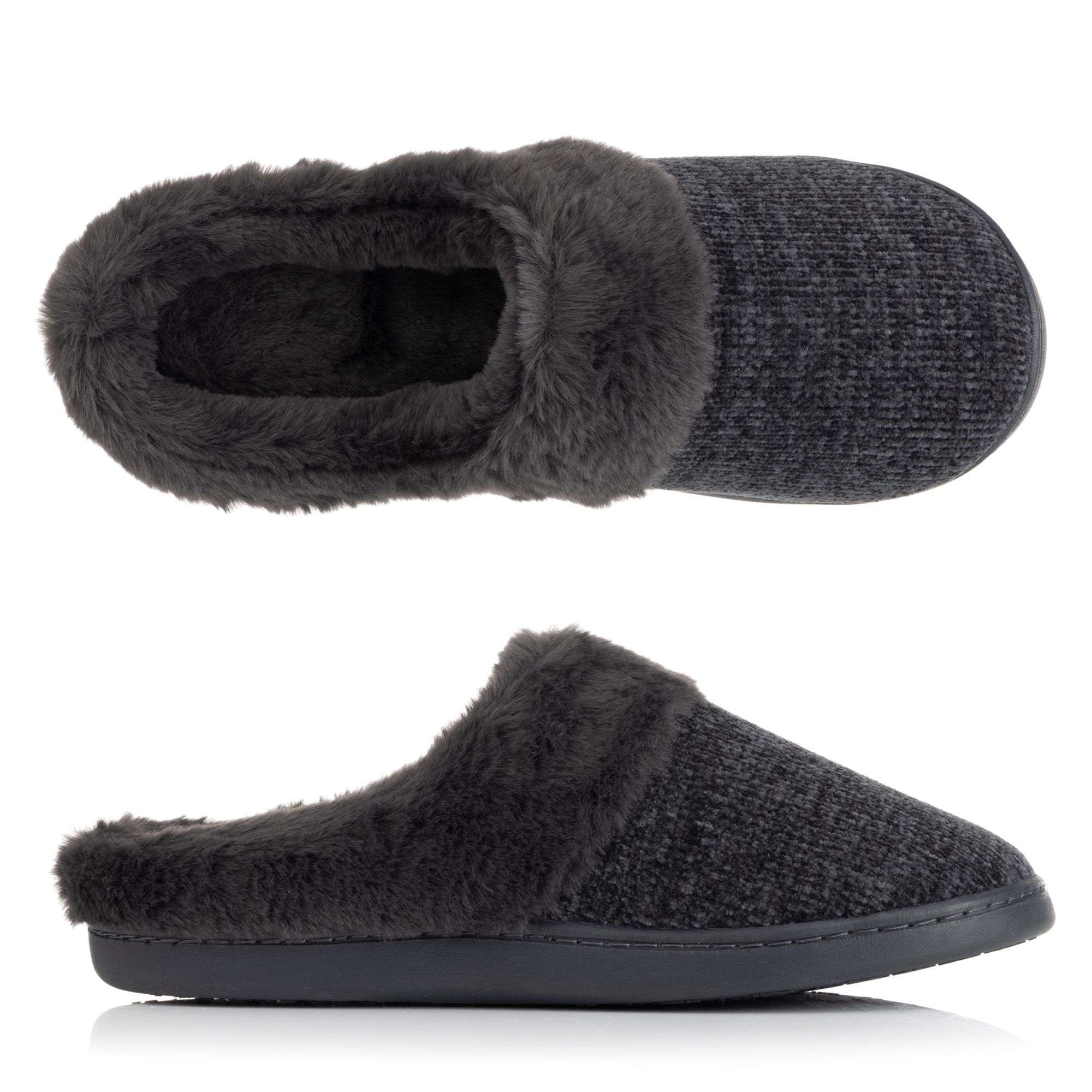 MONT CHALET Damen-Hausschuh uni mit Fellimitat Mikrofaser weich gepolstert