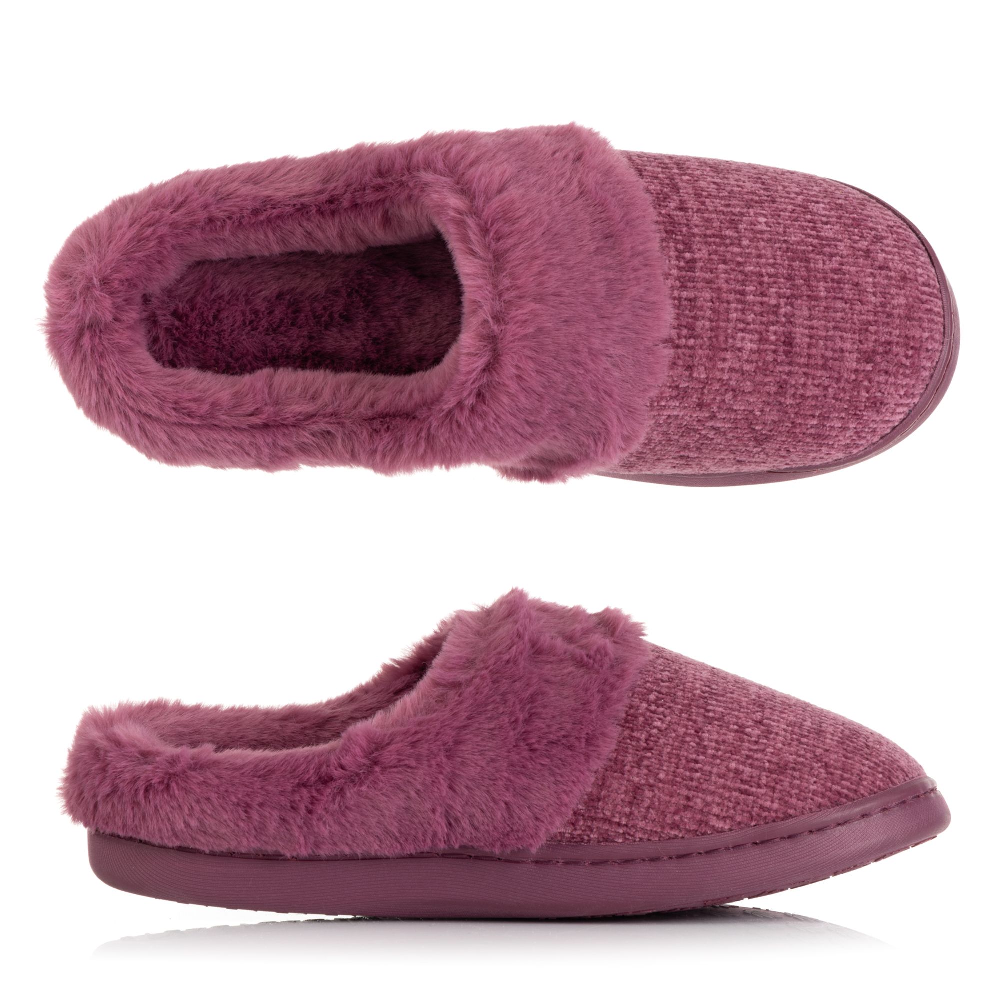 MONT CHALET Damen-Hausschuh uni mit Fellimitat Mikrofaser weich gepolstert