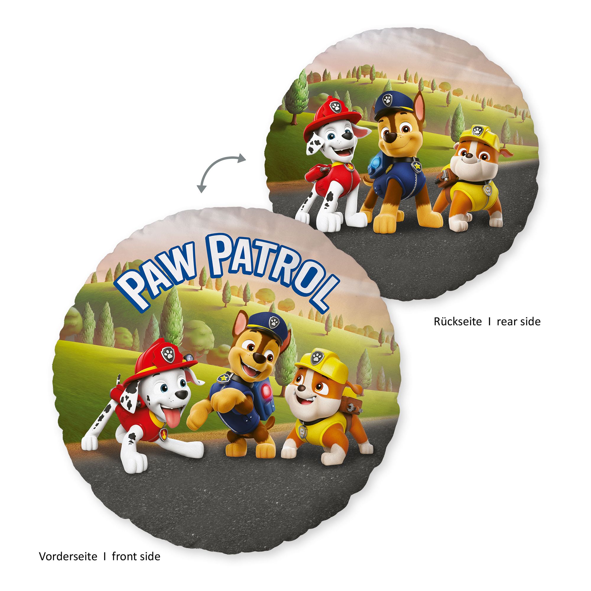 PAW PATROL™ Dekokissen Chase,Rubble+Marshall waschbar rund, Ø ca. 50cm