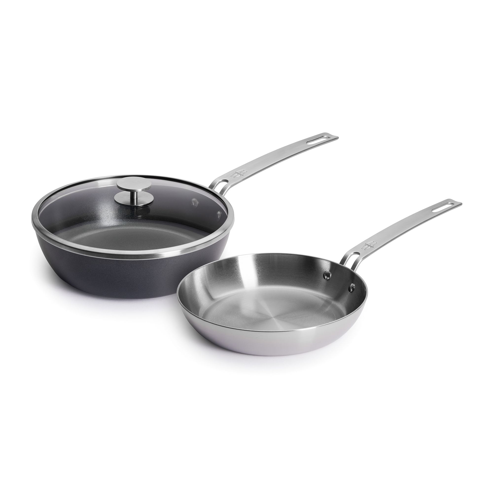WOLL® & MÄLZER Pfannen-Set 2tlg. Aluminium- & Edel- stahlbratpfanne, Ø24 cm, inkl. Deckel