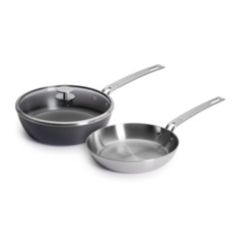 WOLL® & MÄLZER Pfannen-Set 2tlg. Aluminium- & Edel- stahlbratpfanne, Ø24 cm, inkl. Deckel