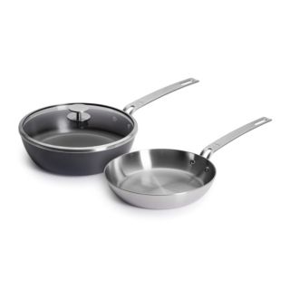 WOLL® & MÄLZER Pfannen-Set 2tlg. Aluminium- & Edel- stahlbratpfanne, Ø24 cm, inkl. Deckel