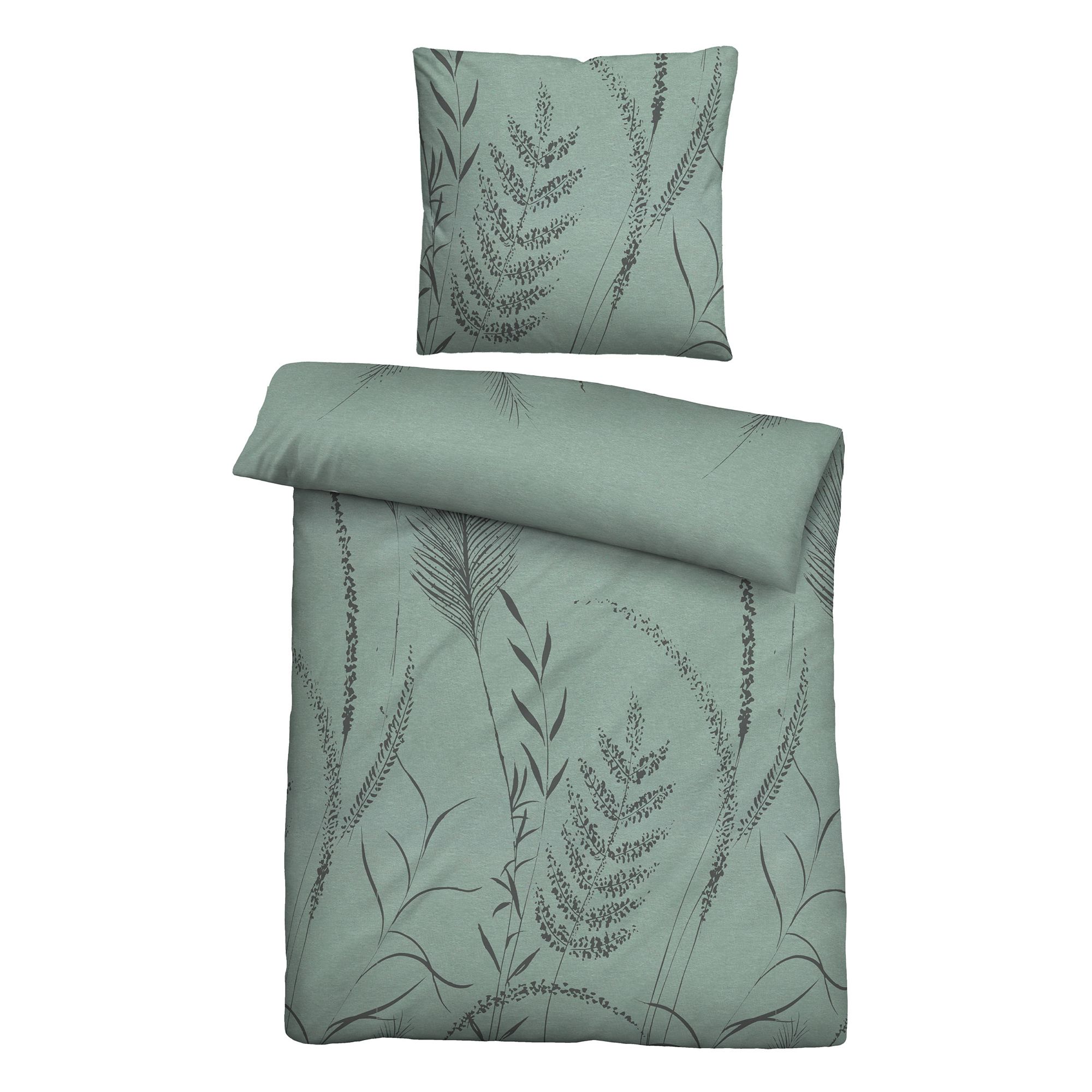 biberna® Wendebettwäsche Gräser Melange-Flanell Einzelbett, 2tlg.