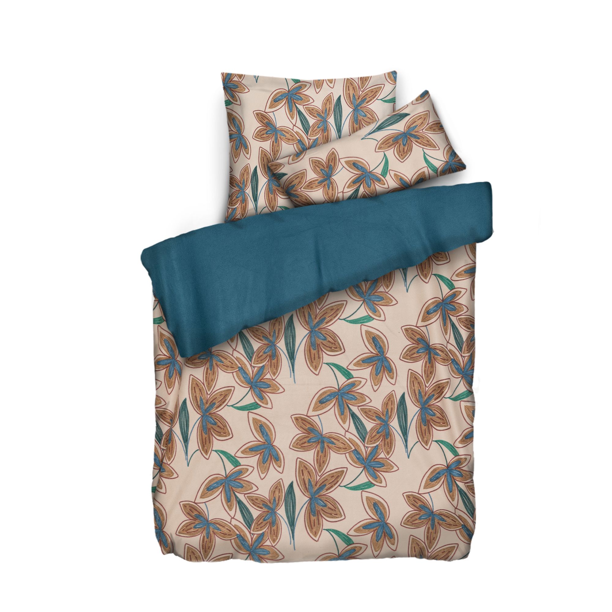WINTERENGEL Wendebettwäsche gemalte Blumen Mikrofaser Flanell Einzelbett, 3tlg.