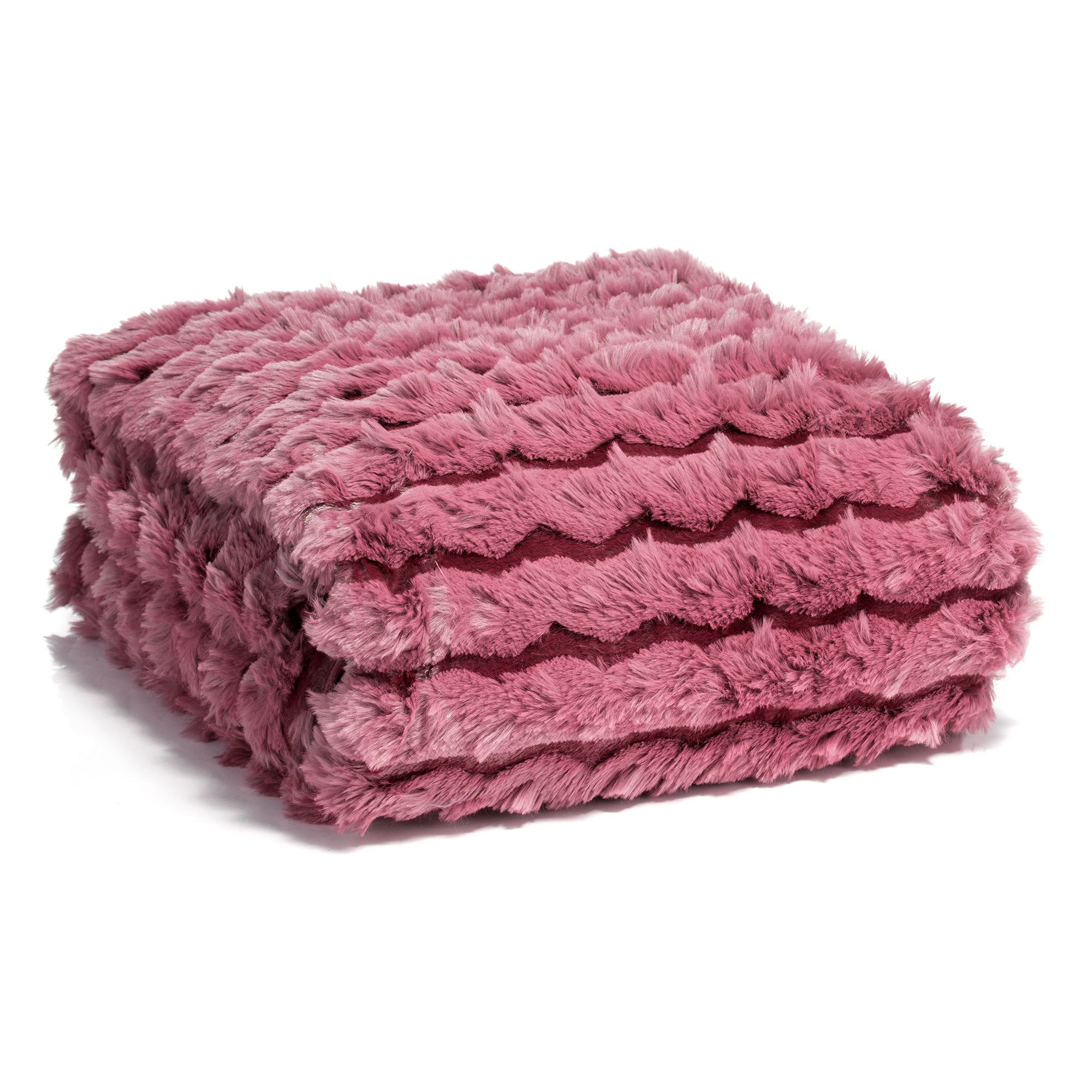 MONT CHALET leichtes Fellplaid Jacquard-Streifen Mikrofaser-Fellimitat waschbar, 150x200cm