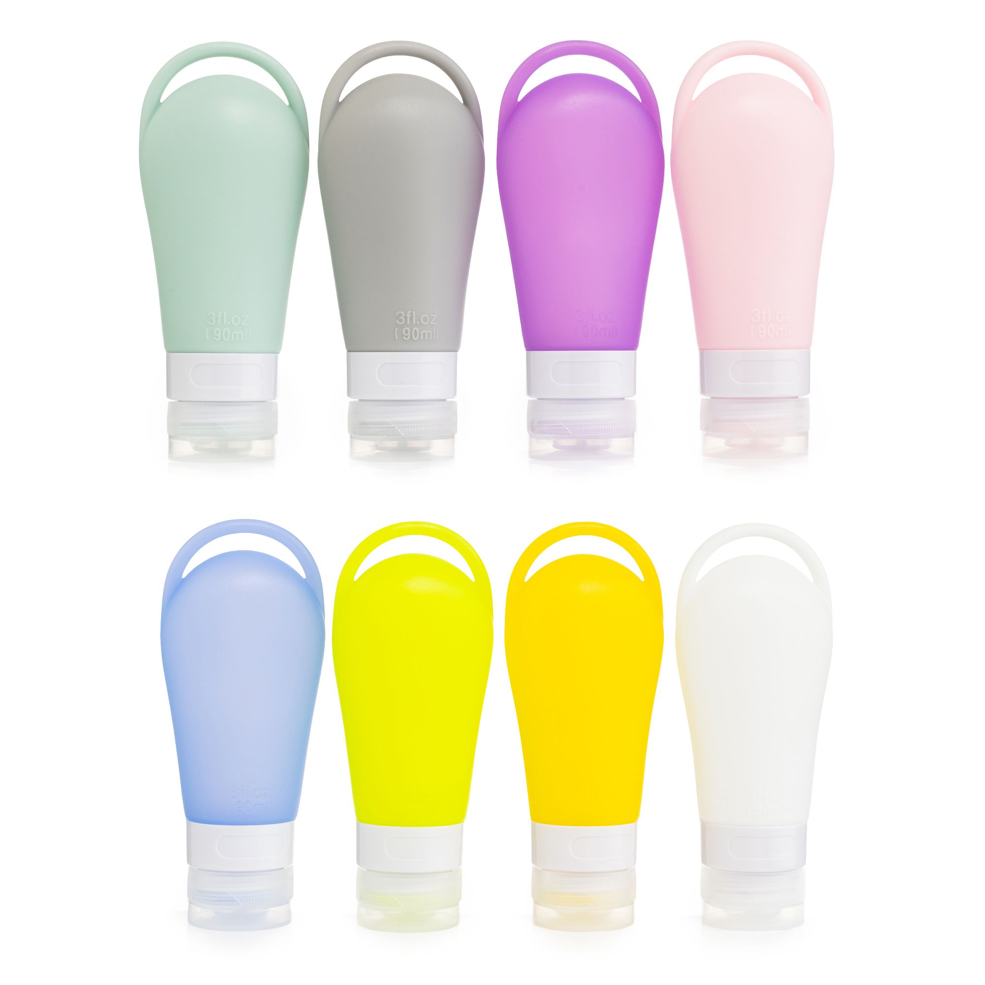 Silikon- Reiseflaschen 90ml, auslaufsicher inkl. Tasche 2x á 4 Stück