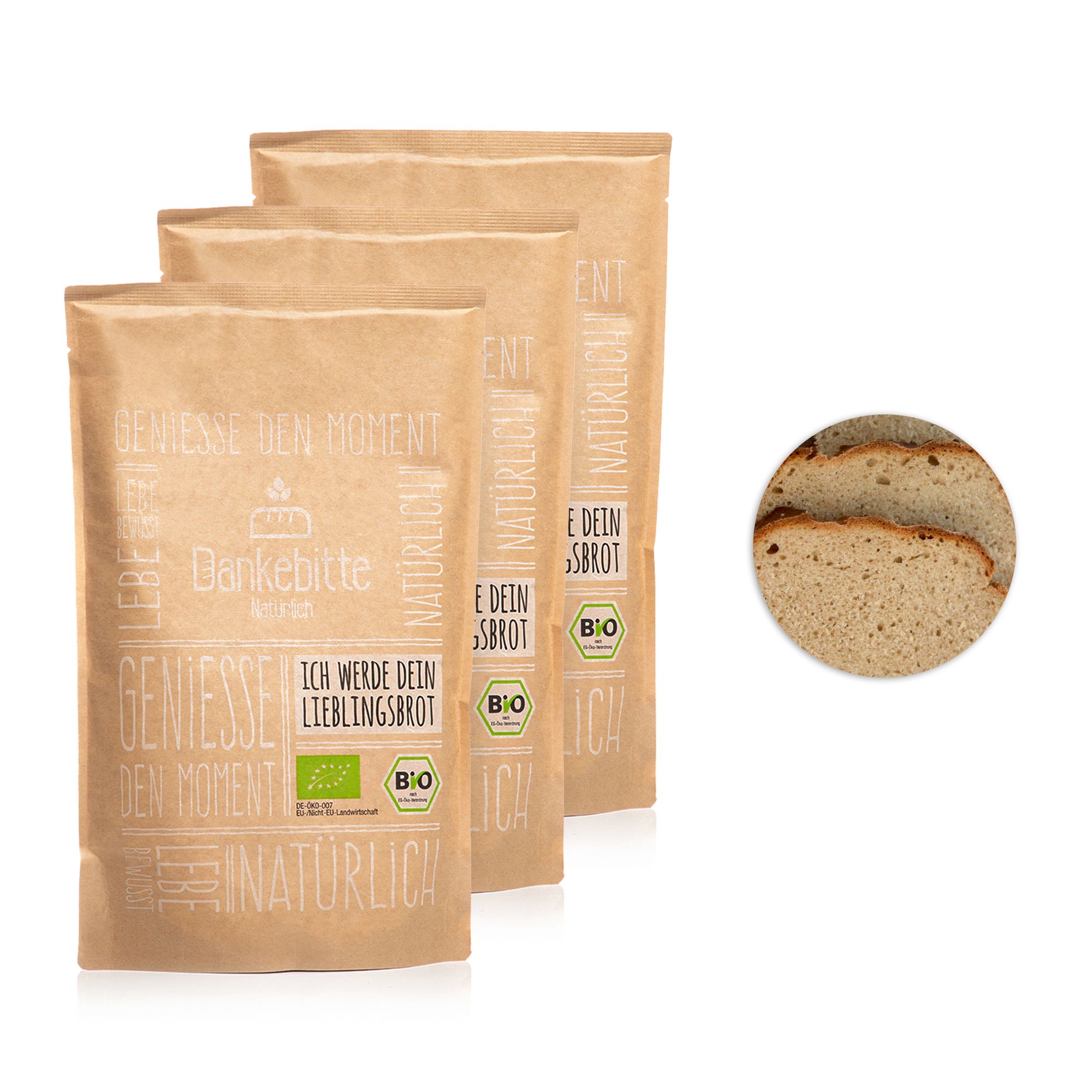  DANKEBITTE Bio-Brotbackmischung Anno 1925 3 Stk. für 3 Brote Inhalt 1.530g