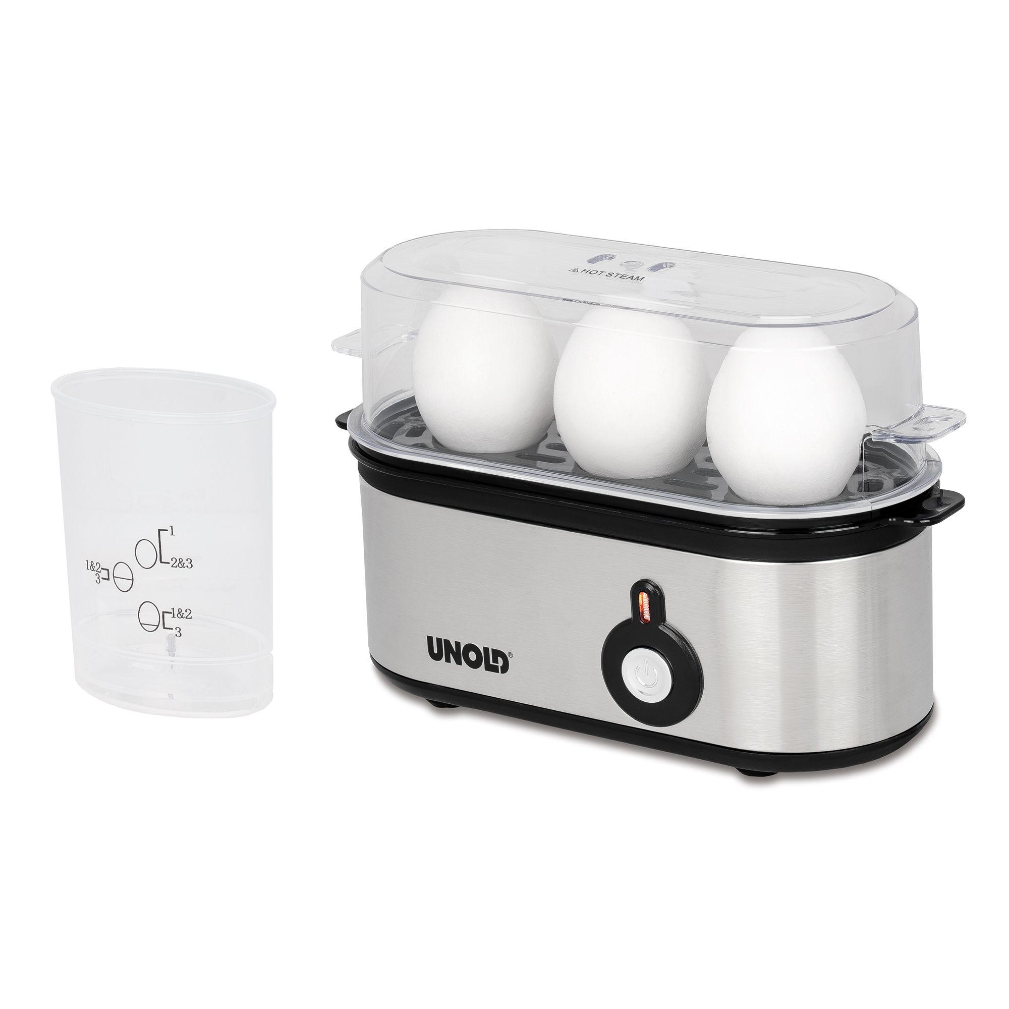UNOLD® Mini Eierkocher für 3 Eier inkl. Messbecher mit Eierpiekser