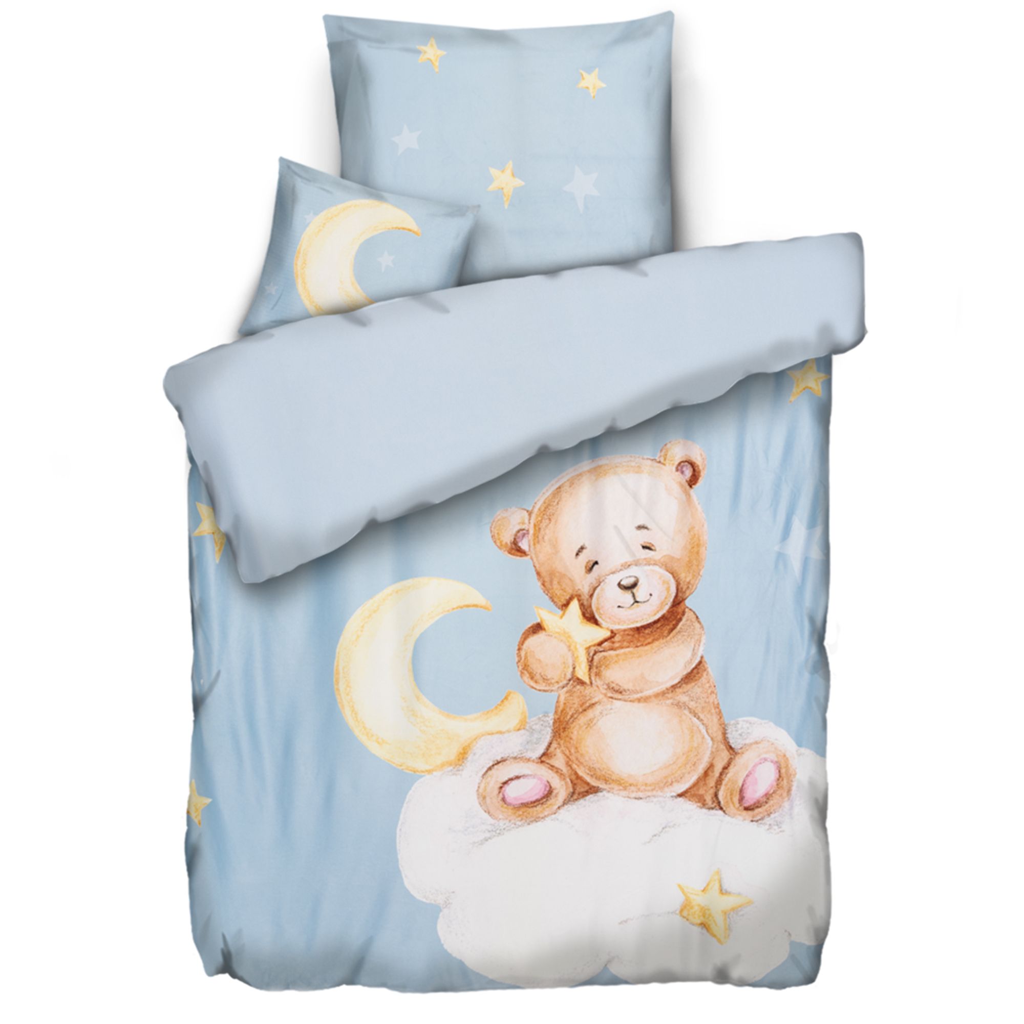 WINTERENGEL Kinderbettwäsche Teddy mit Mond Mikrofaser Flanell Einzelbett, 3tlg.