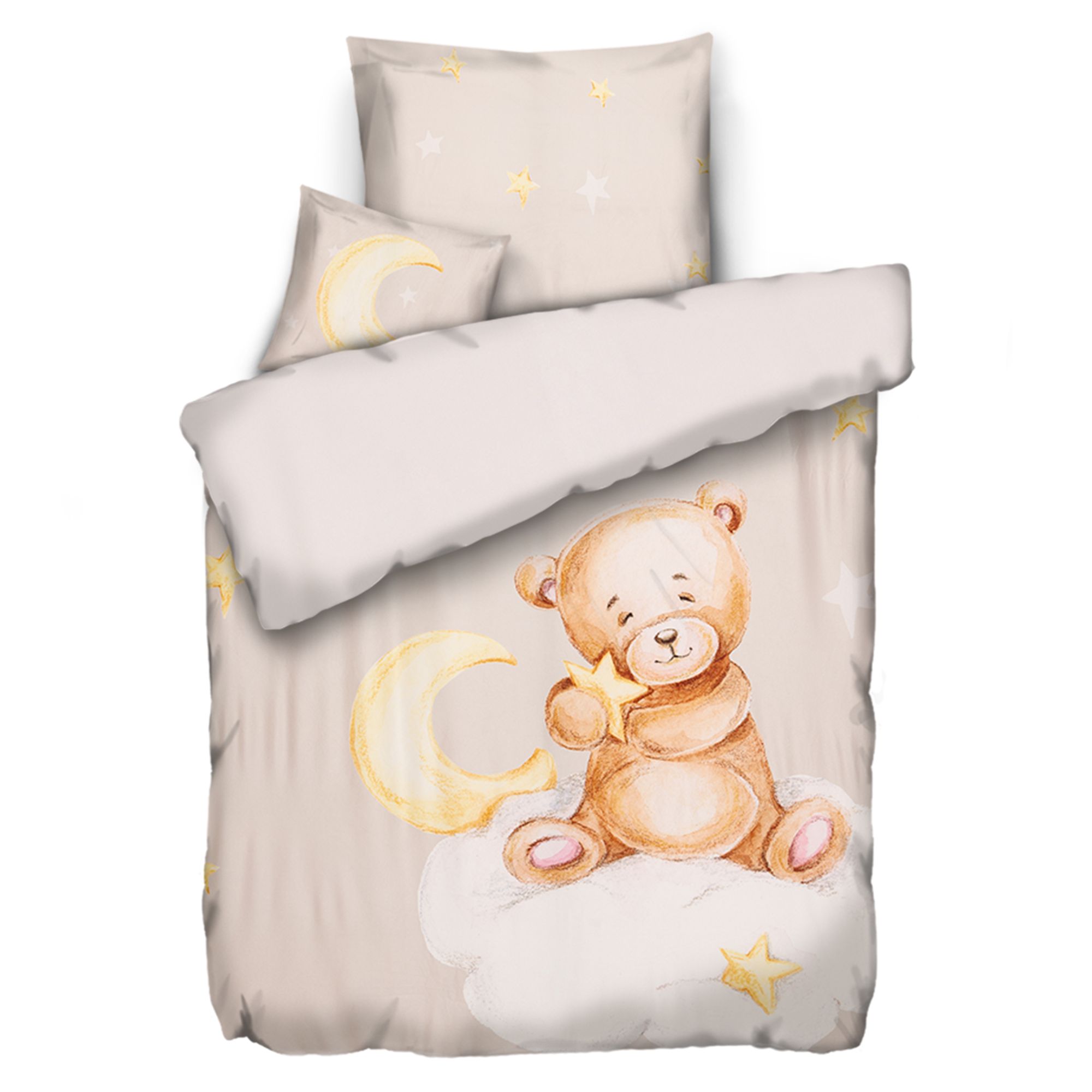 WINTERENGEL Kinderbettwäsche Teddy mit Mond Mikrofaser Flanell Einzelbett, 3tlg.